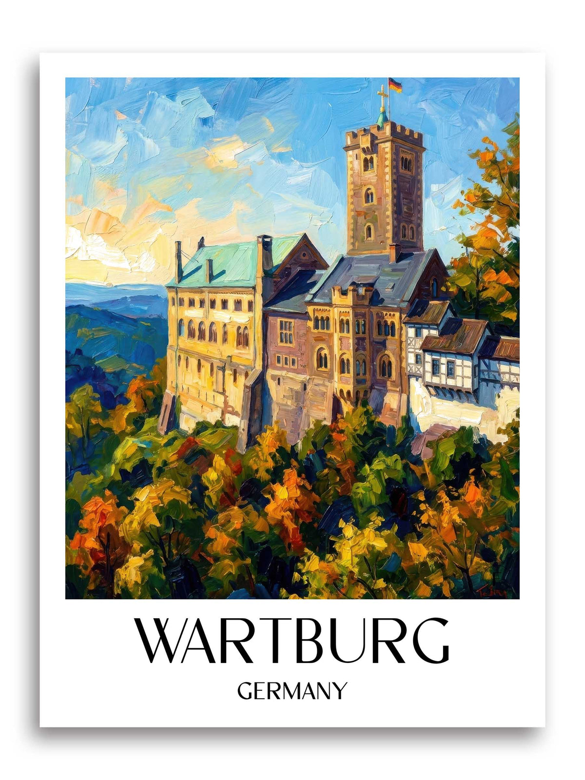 Wartburg Poster - Thüringer Wald - Deutschland Kunstdruck - Ölgemälde von A4 bis A1 - favplace