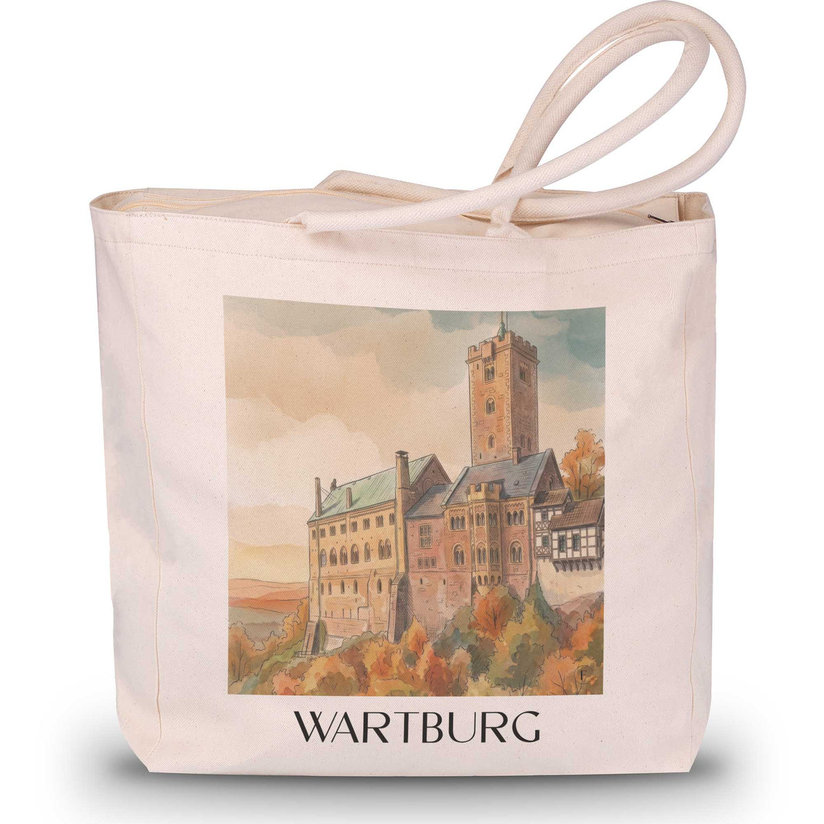 wartburg-thüringer-wald-deutschland-einkaufstasche-aquarell