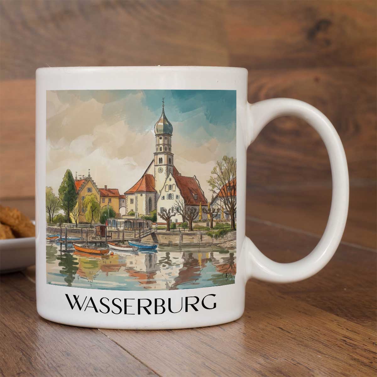 wasserburg-bodensee-deutschland-kaffeebecher-aquarell