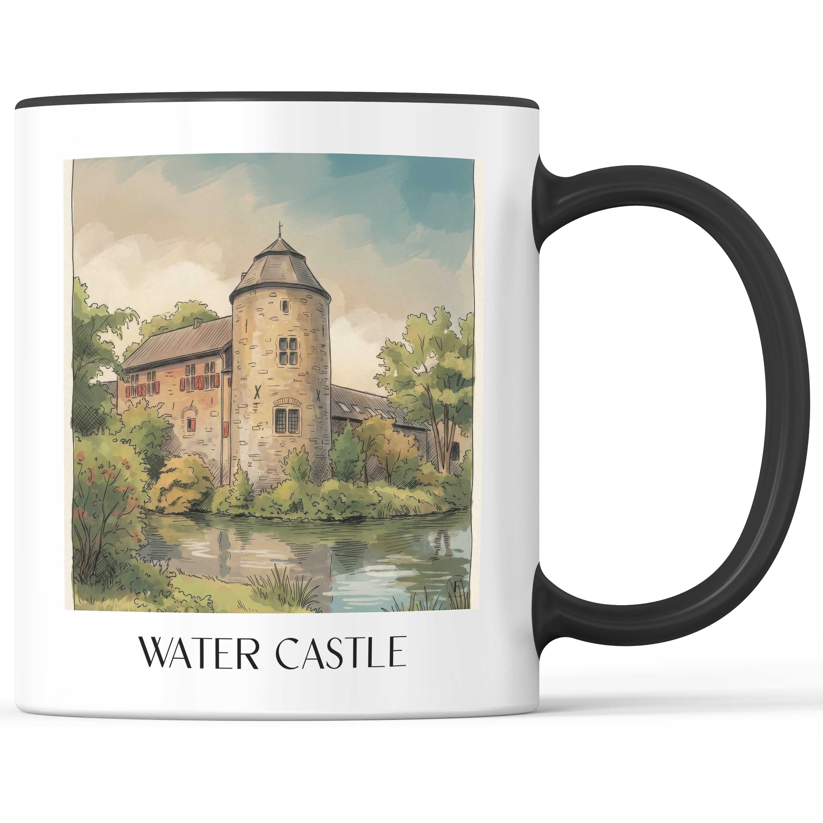 Wasserburg Kaffeebecher - Ratingen - Deutschland Becher - Kaffeetasse im Aquarell Stil - favplace