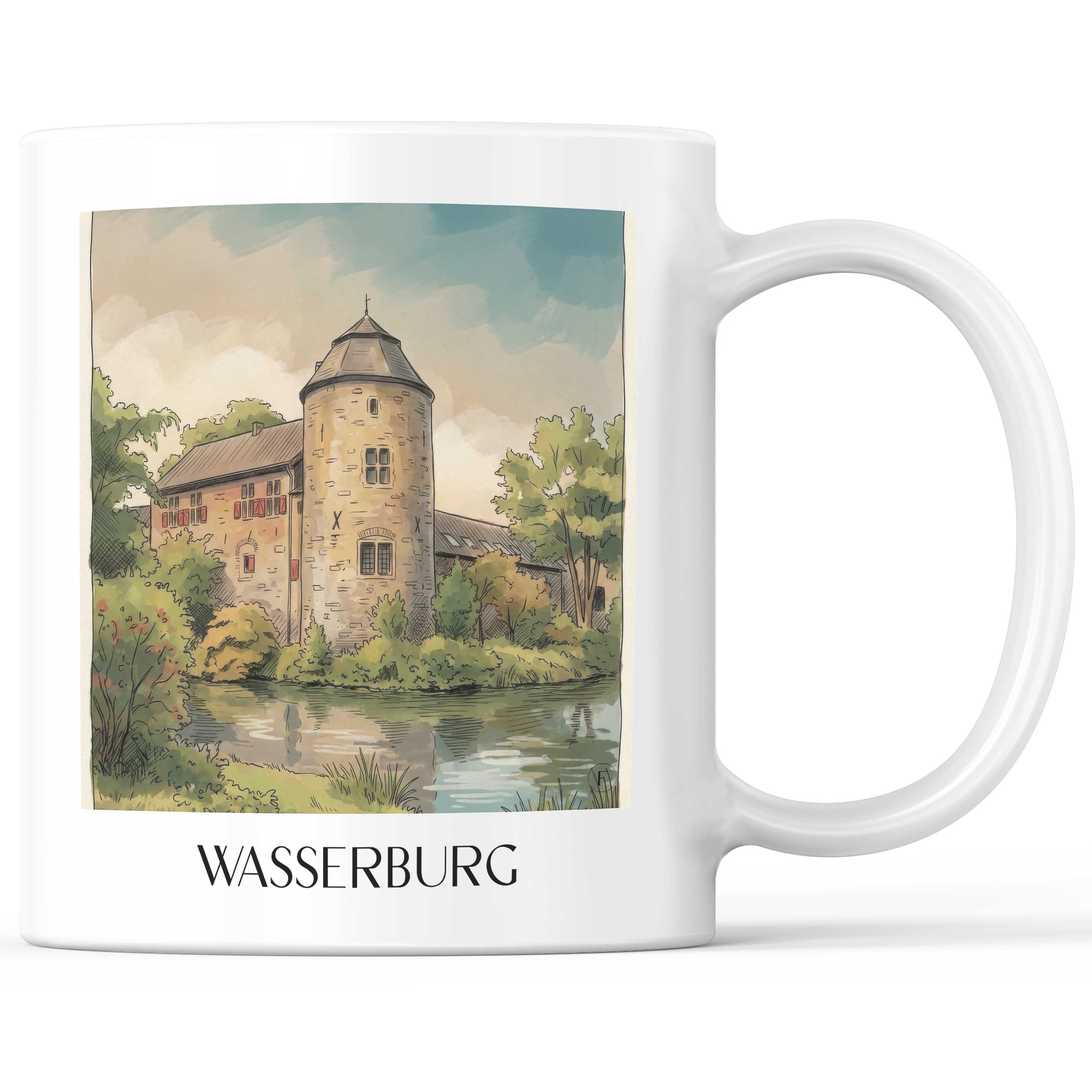 Wasserburg Kaffeebecher - Ratingen - Deutschland Becher - Kaffeetasse im Aquarell Stil - favplace