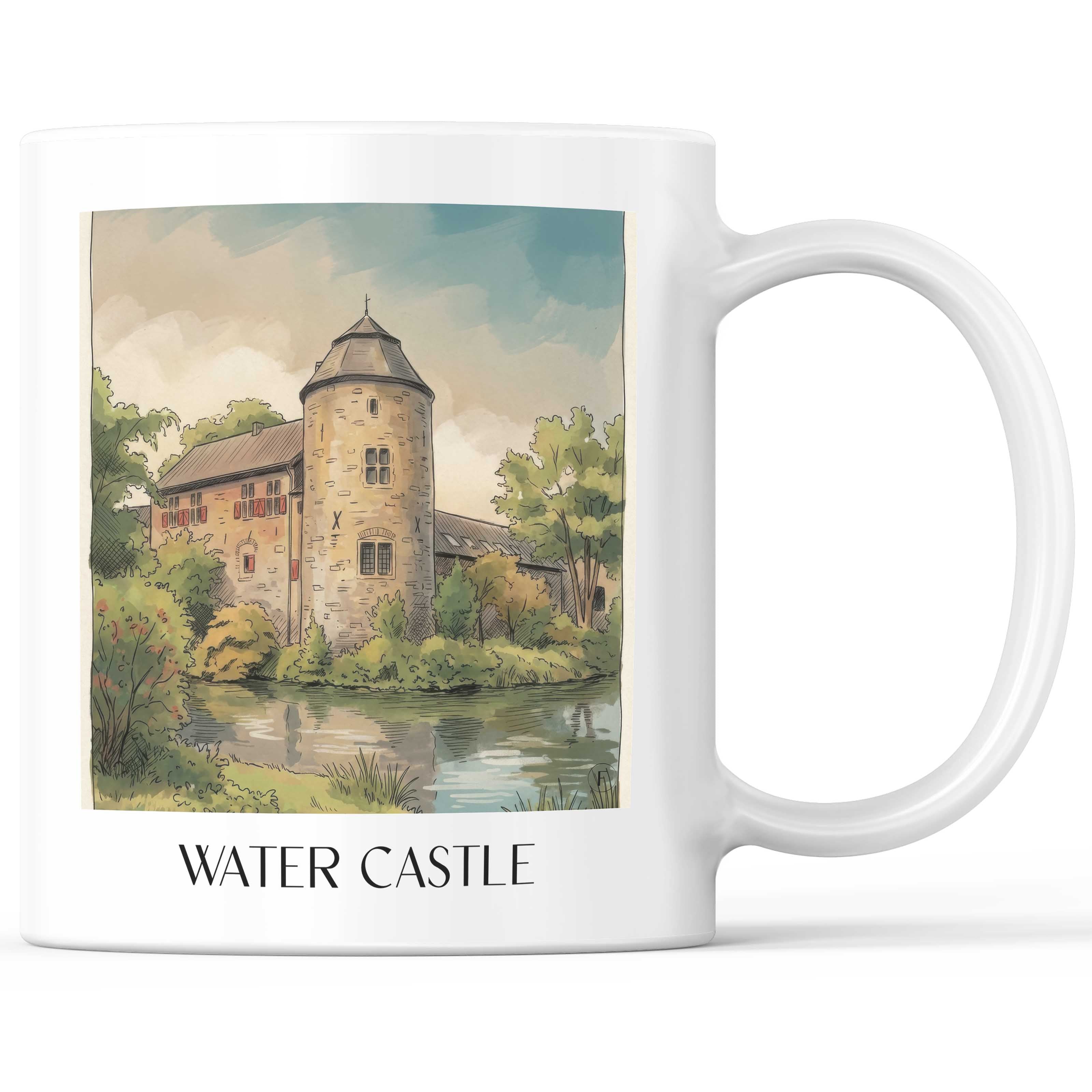 Wasserburg Kaffeebecher - Ratingen - Deutschland Becher - Kaffeetasse im Aquarell Stil - favplace