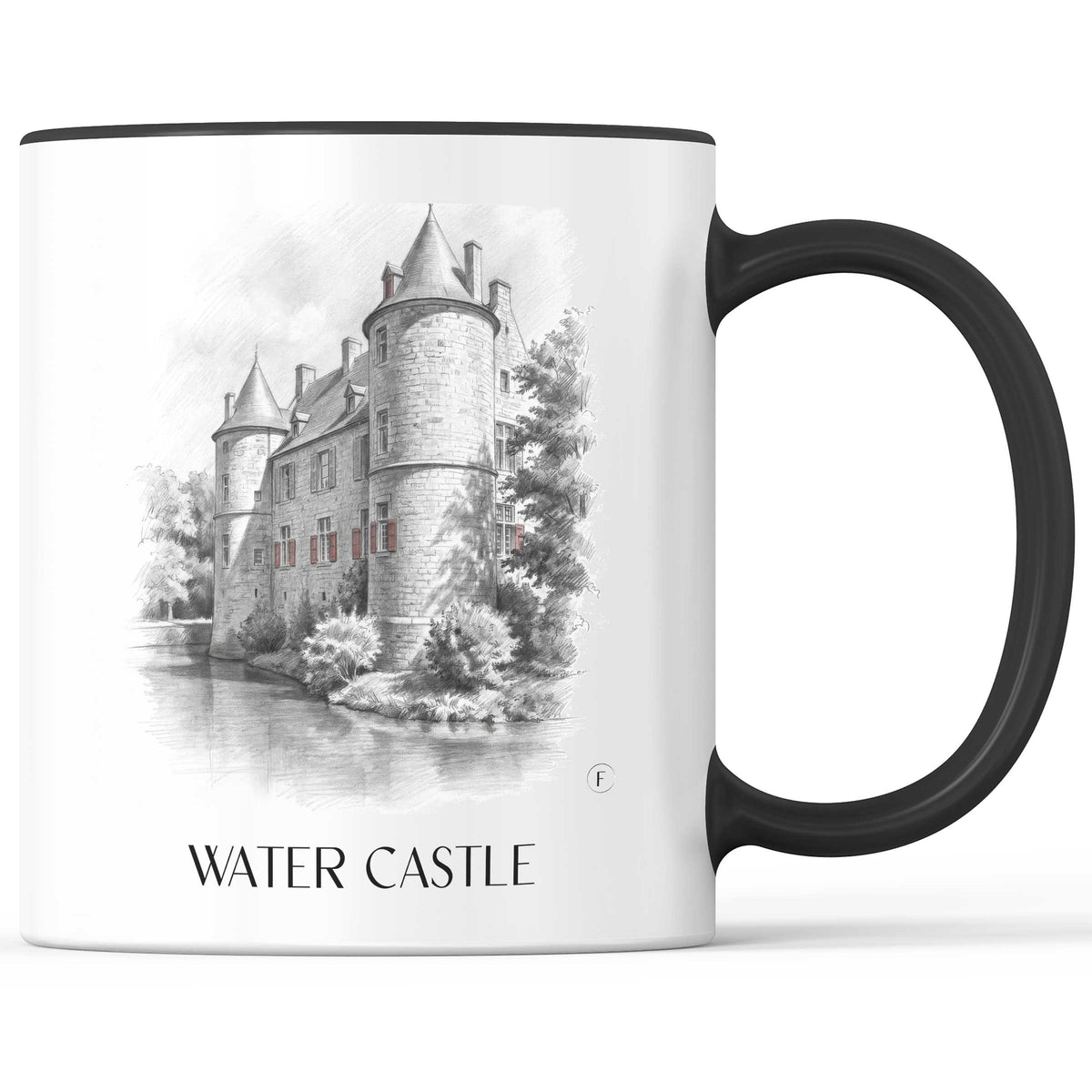 Wasserburg Kaffeebecher - Ratingen - Deutschland Becher - Kaffeetasse im Zeichnung Stil - favplace