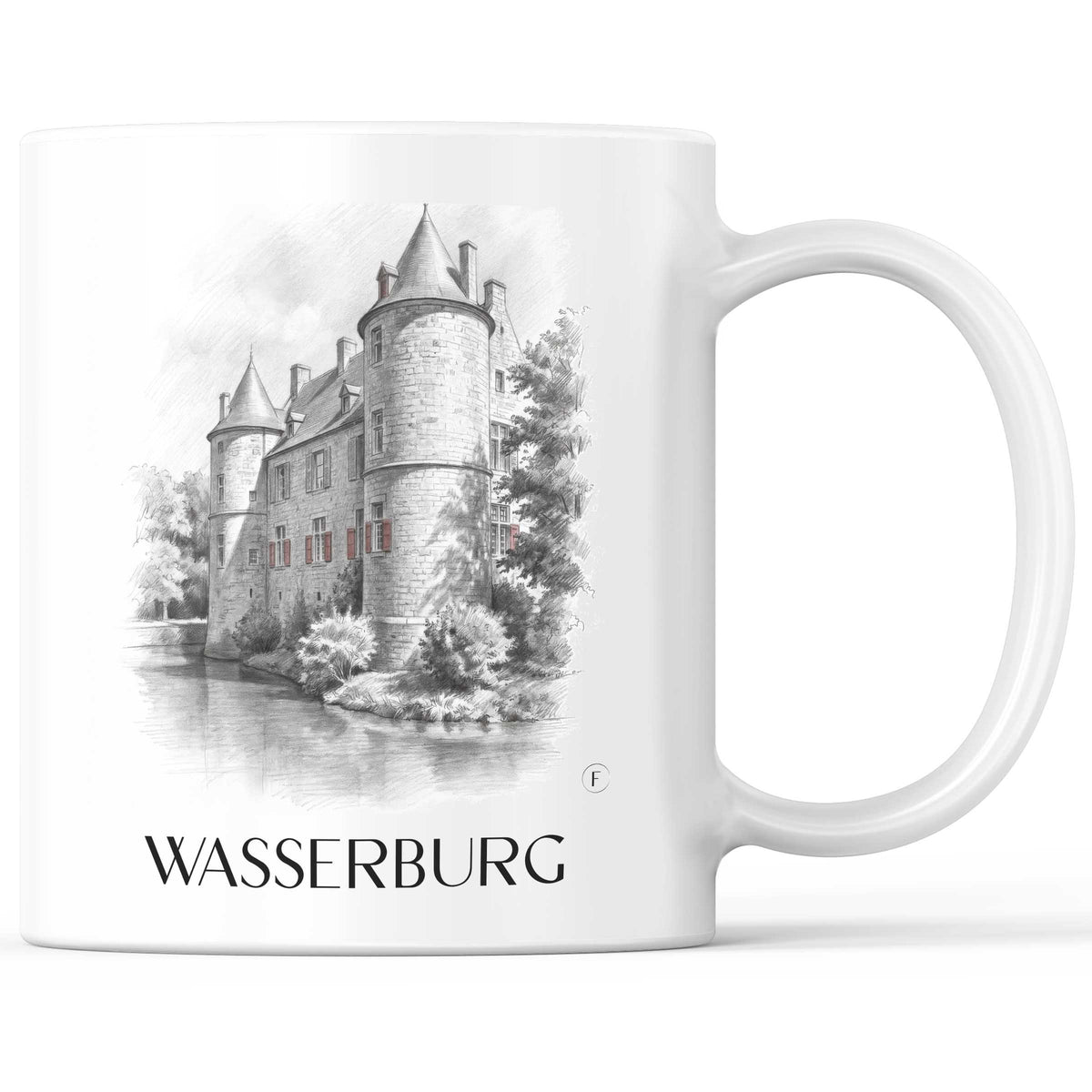 Wasserburg Kaffeebecher - Ratingen - Deutschland Becher - Kaffeetasse im Zeichnung Stil - favplace