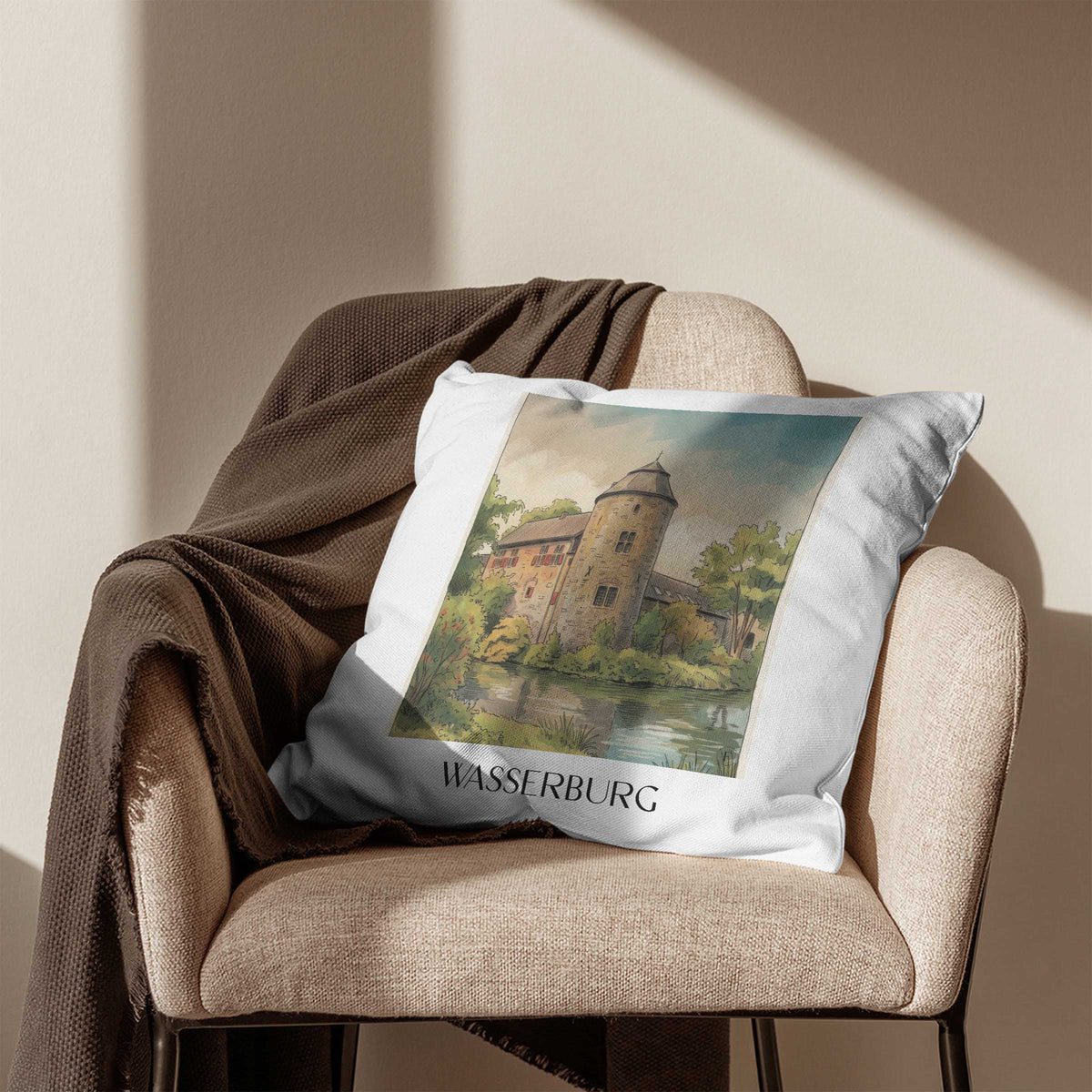 wasserburg-ratingen-deutschland-kissenbezug-aquarell