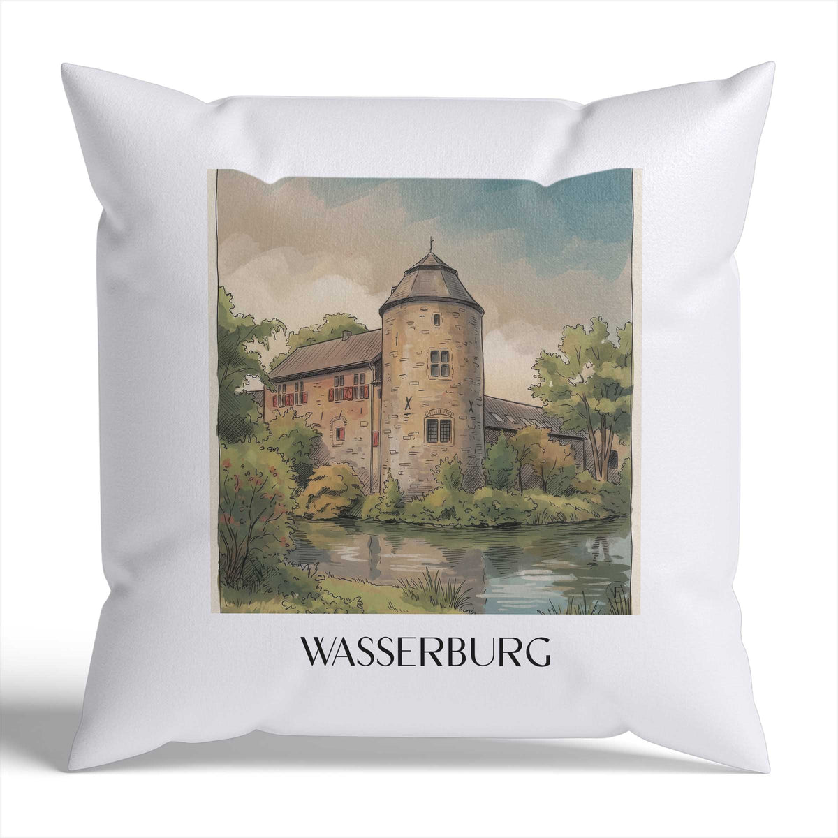 wasserburg-ratingen-deutschland-kissenbezug-aquarell