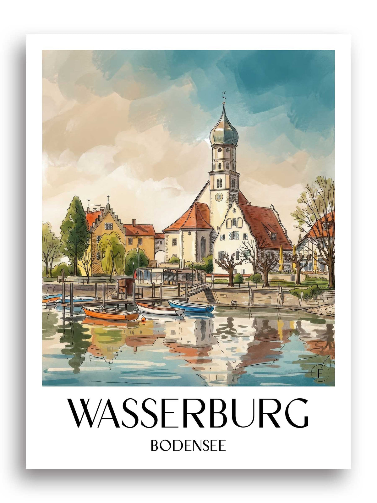 wasserburg-bodensee-deutschland-poster-aquarell