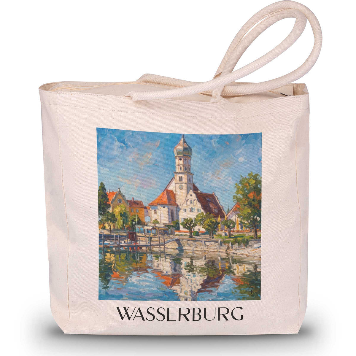 Wasserburg Shopping Tasche - Bodensee - Deutschland Tote Bag - Einkaufstasche im Ölgemälde Stil - favplace