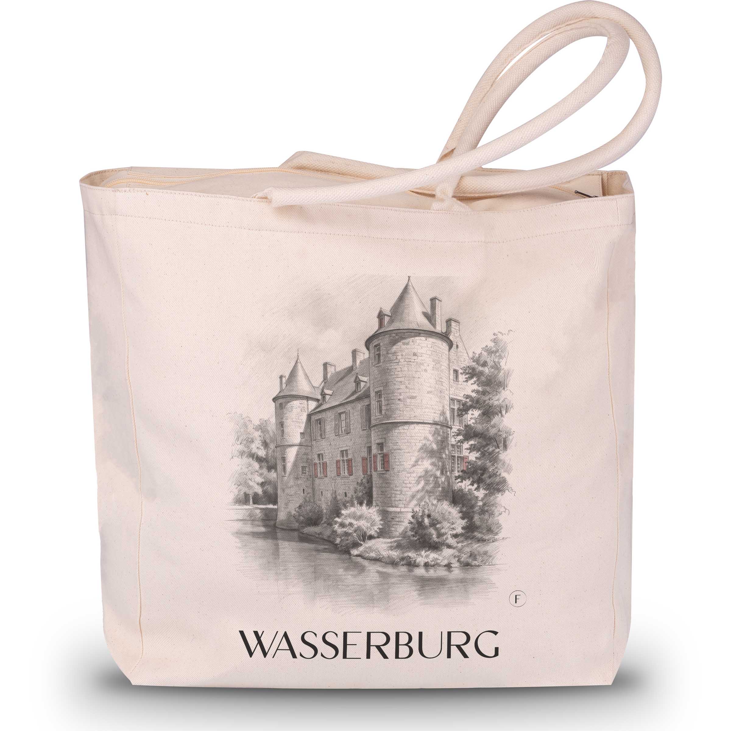 wasserburg--ratingen-deutschland-einkaufstasche-bleistift-zeichnung-drawing