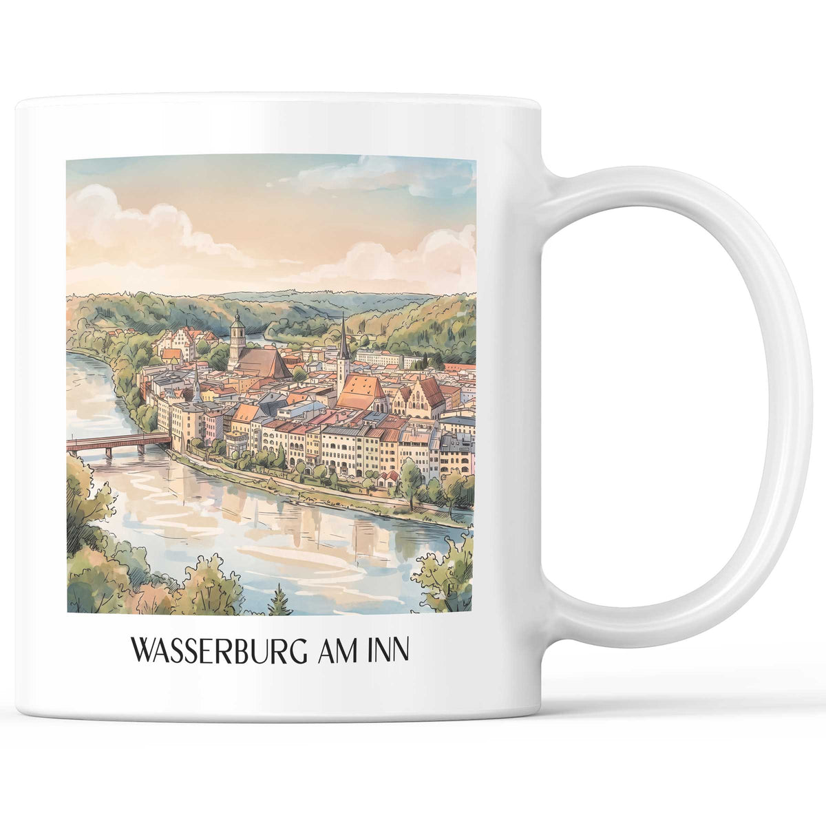 Wasserburg am Inn Kaffeebecher - Chiemgau - Deutschland Becher - Kaffeetasse im Aquarell Stil - favplace