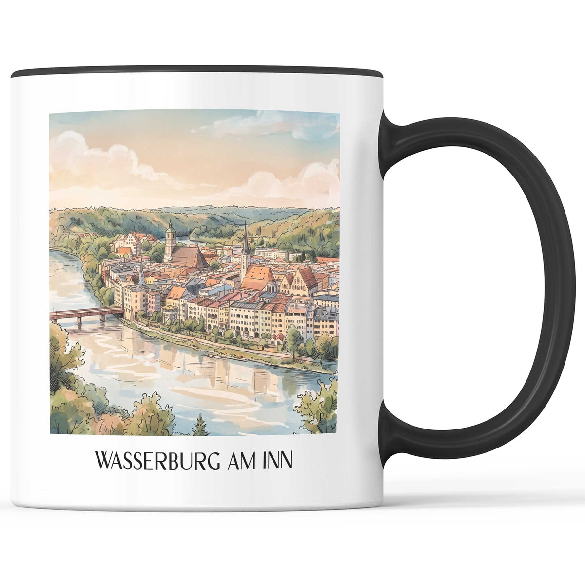 Wasserburg am Inn Kaffeebecher - Chiemgau - Deutschland Becher - Kaffeetasse im Aquarell Stil - favplace