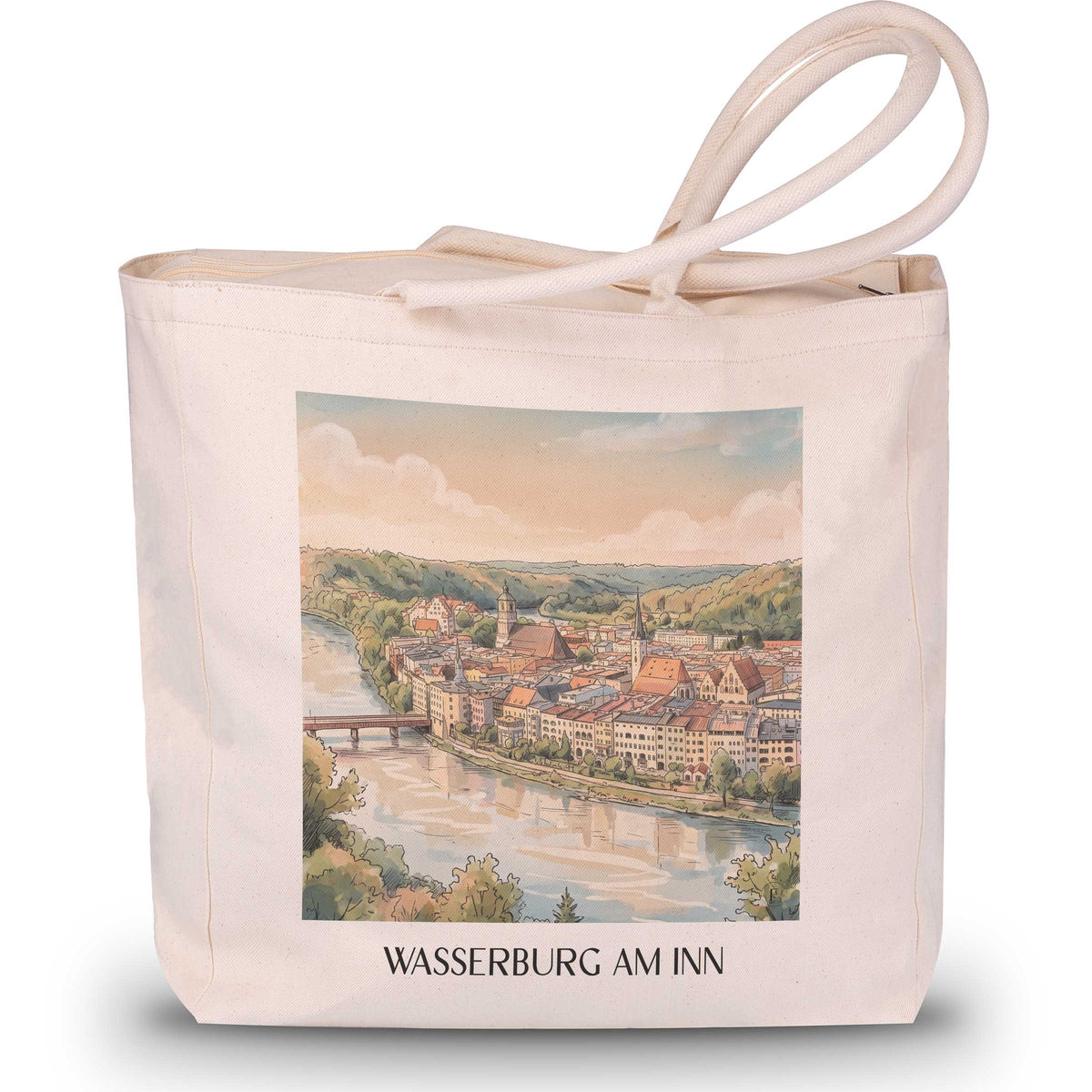 wasserburg-am-inn-chiemgau-deutschland-einkaufstasche-aquarell