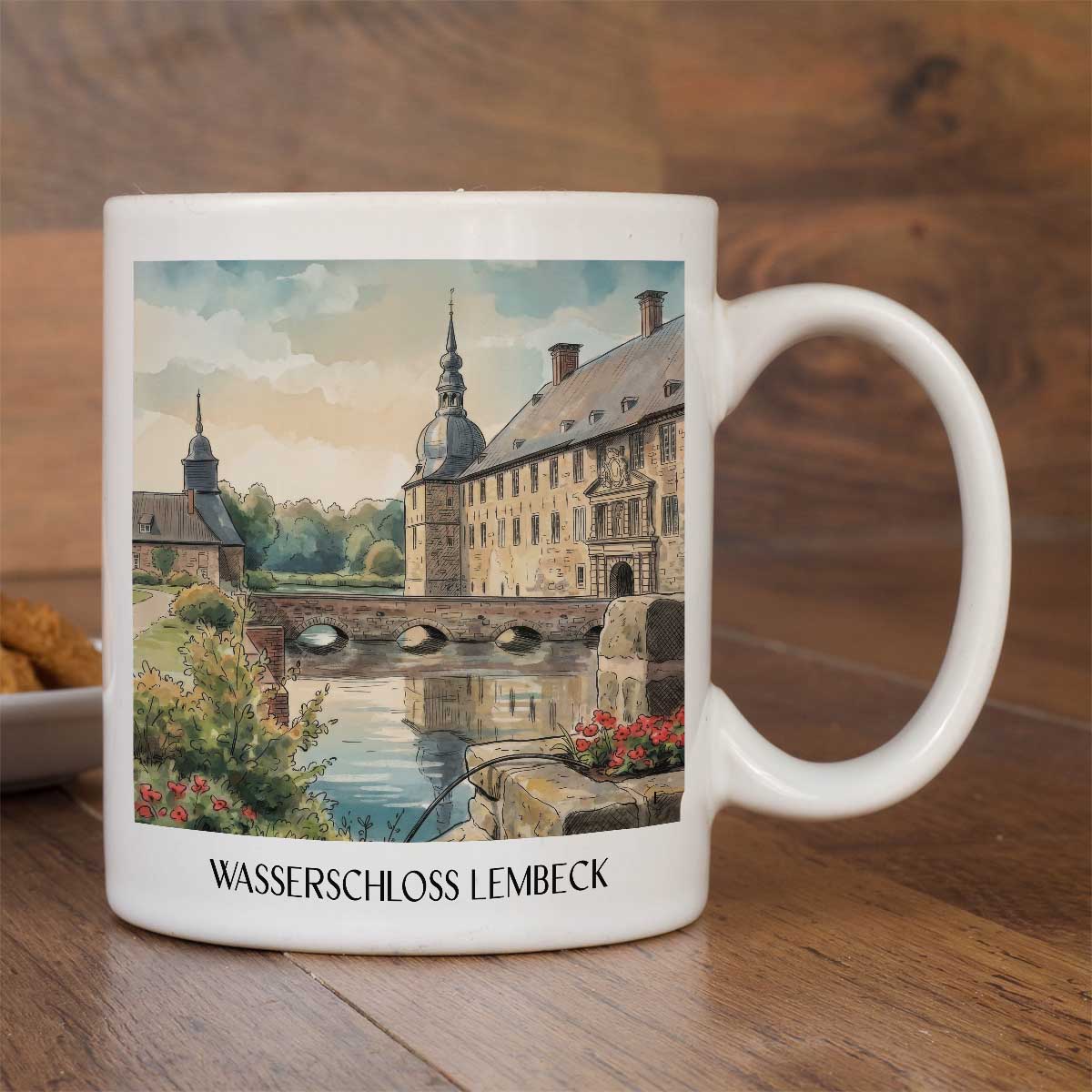 wasserschloss-lembeck-münsterland-deutschland-kaffeebecher-aquarell
