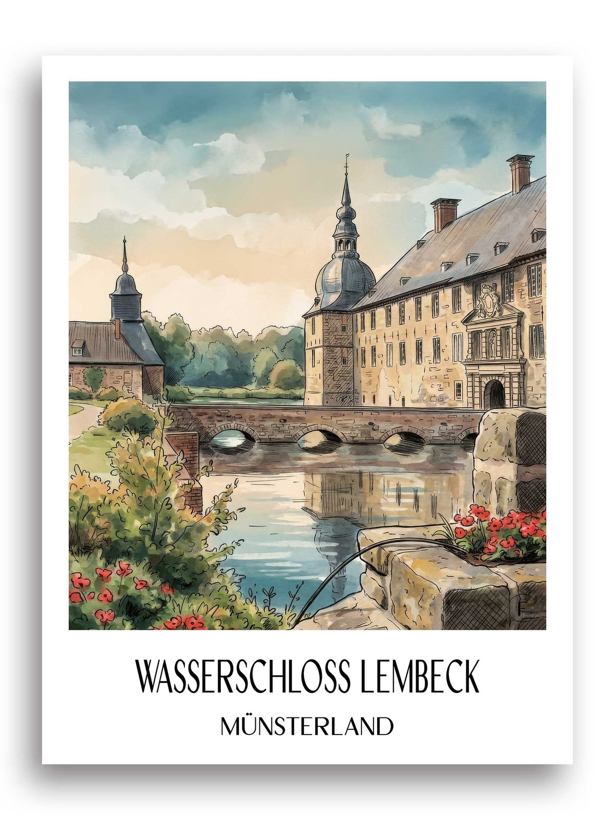 wasserschloss-lembeck-münsterland-deutschland-poster-aquarell