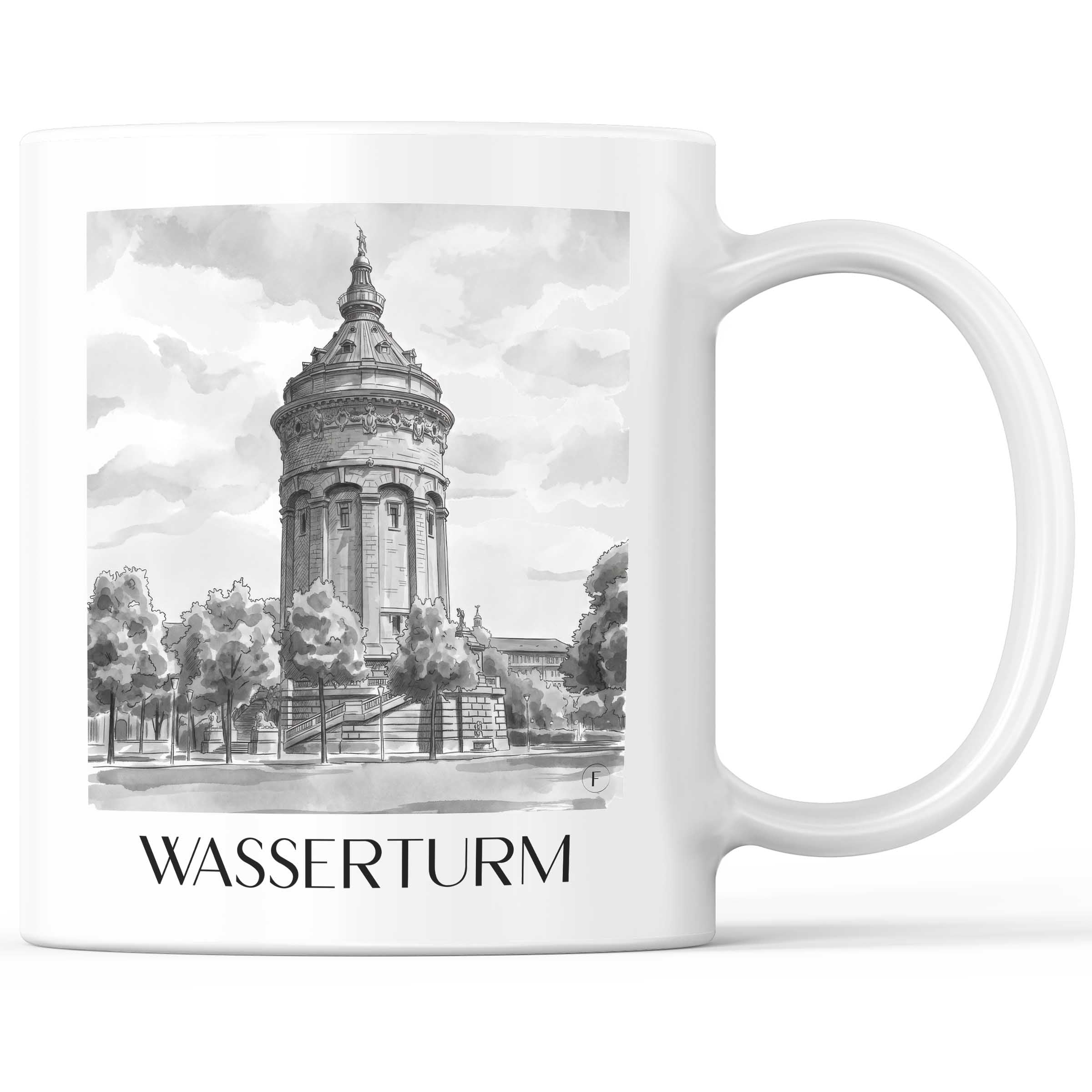 wasserturm-mannheim-deutschland-kaffeebecher-aquarell-schwarz-weiss