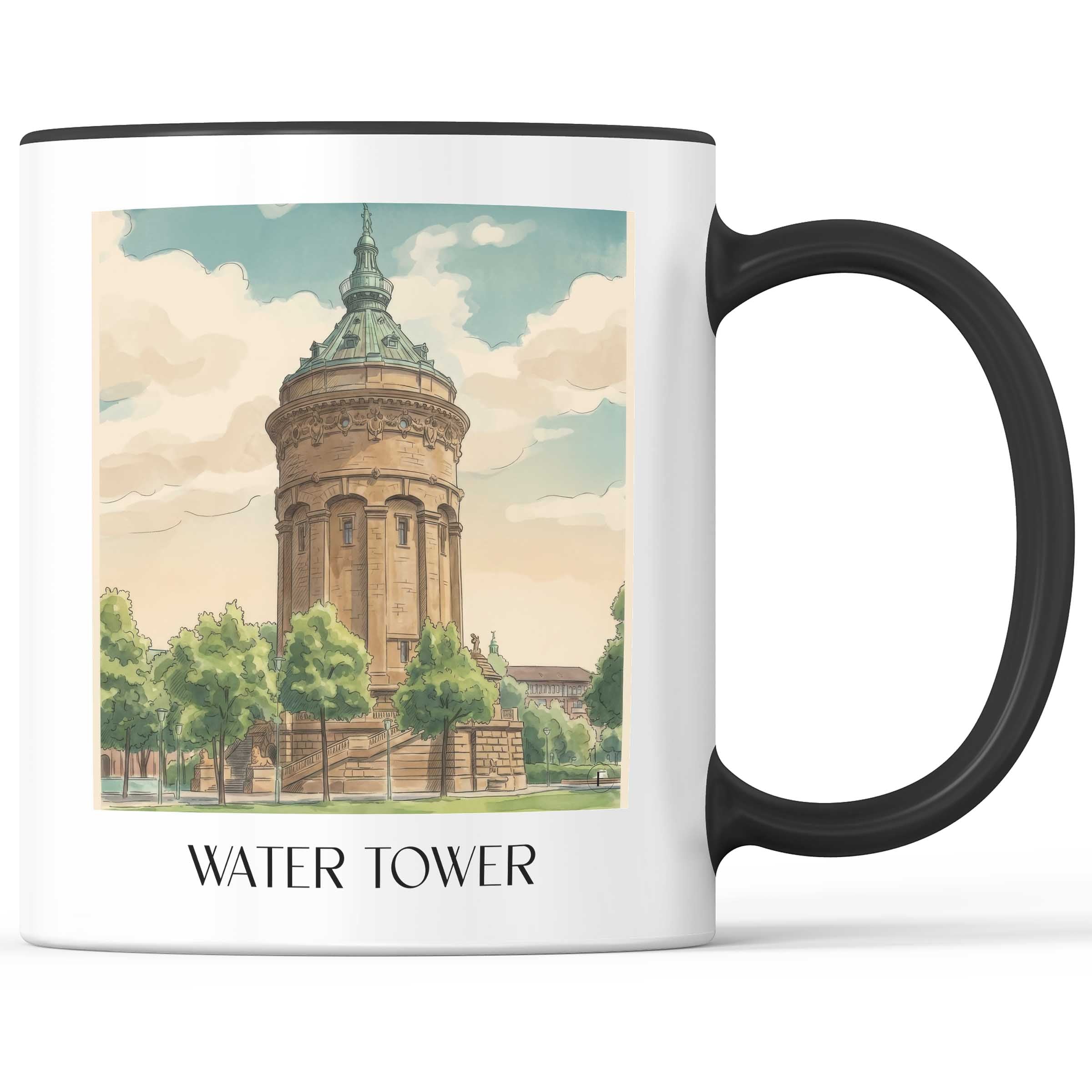 Wasserturm Kaffeebecher - Mannheim - Deutschland Becher - Kaffeetasse im Aquarell Stil - favplace