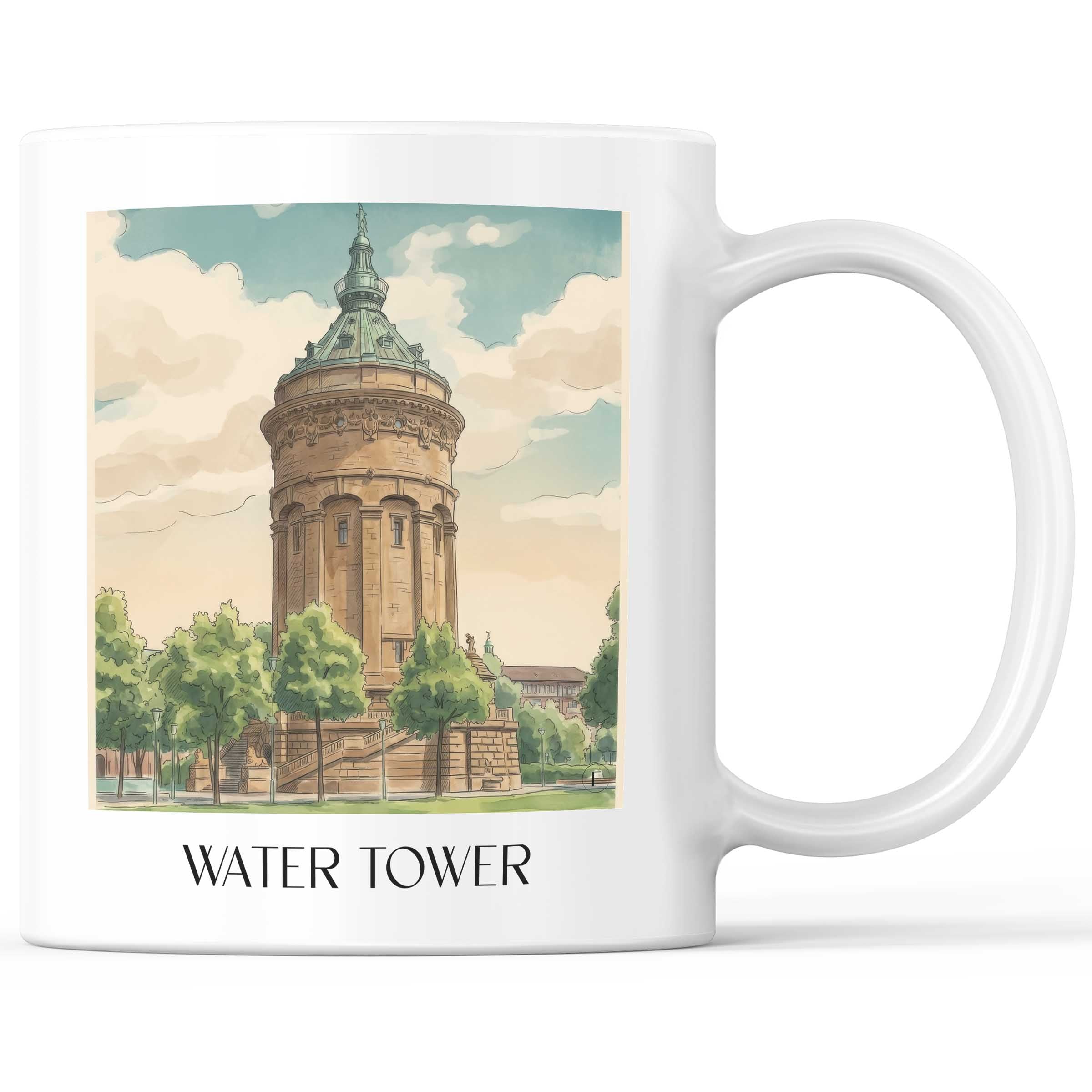 Wasserturm Kaffeebecher - Mannheim - Deutschland Becher - Kaffeetasse im Aquarell Stil - favplace