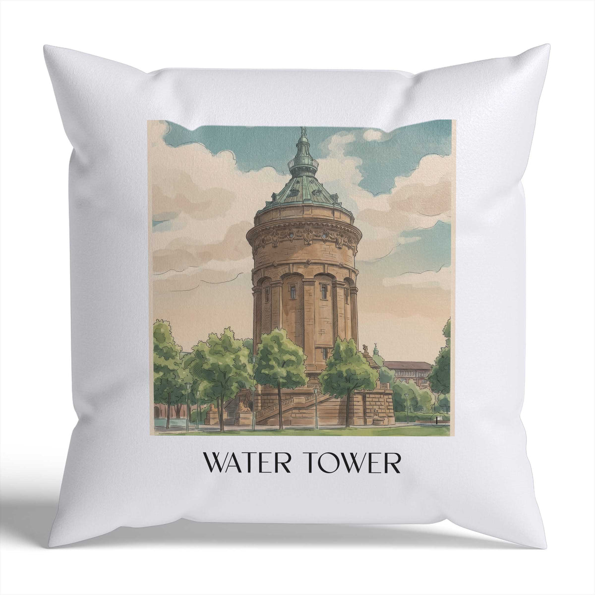 Wasserturm Kissenhülle - Zierkissen Bezug - Mannheim - Deutschland Kissen bzw. Kissenbezug im Aquarell Stil - favplace