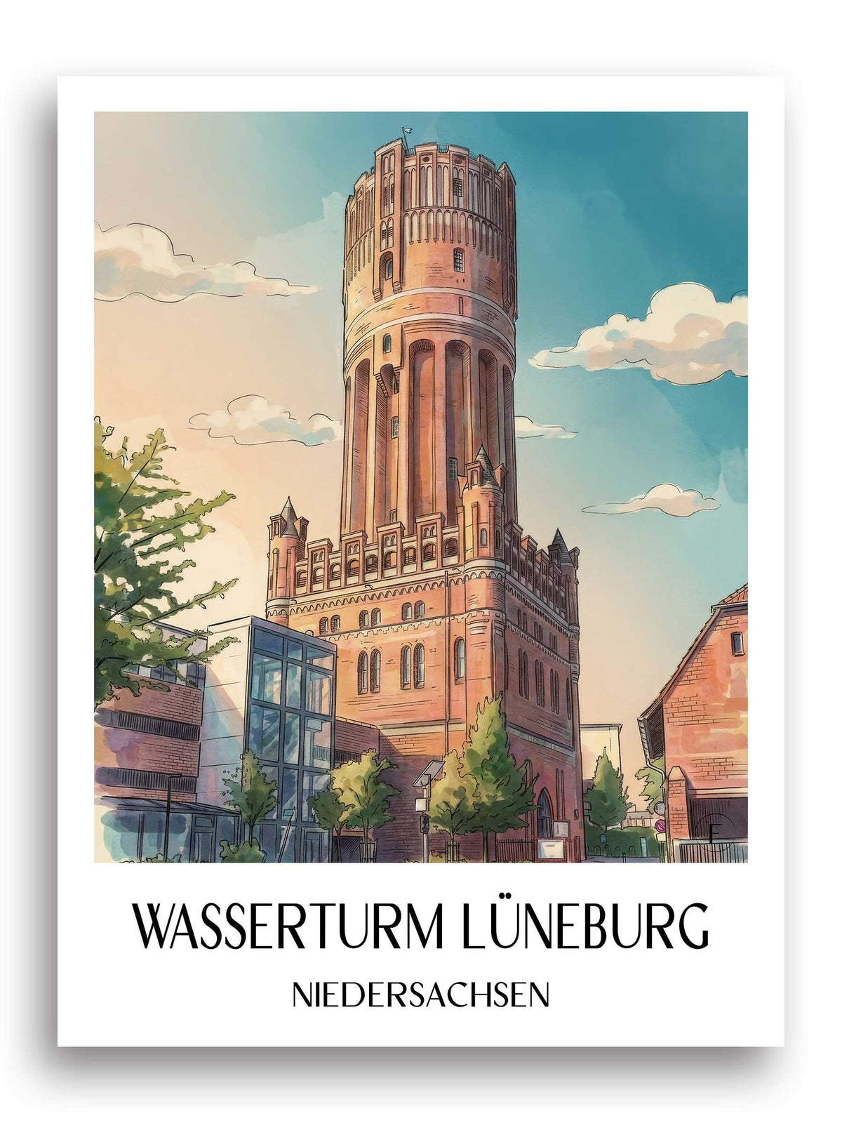 wasserturm-lüneburg-niedersachsen-deutschland-poster-aquarell