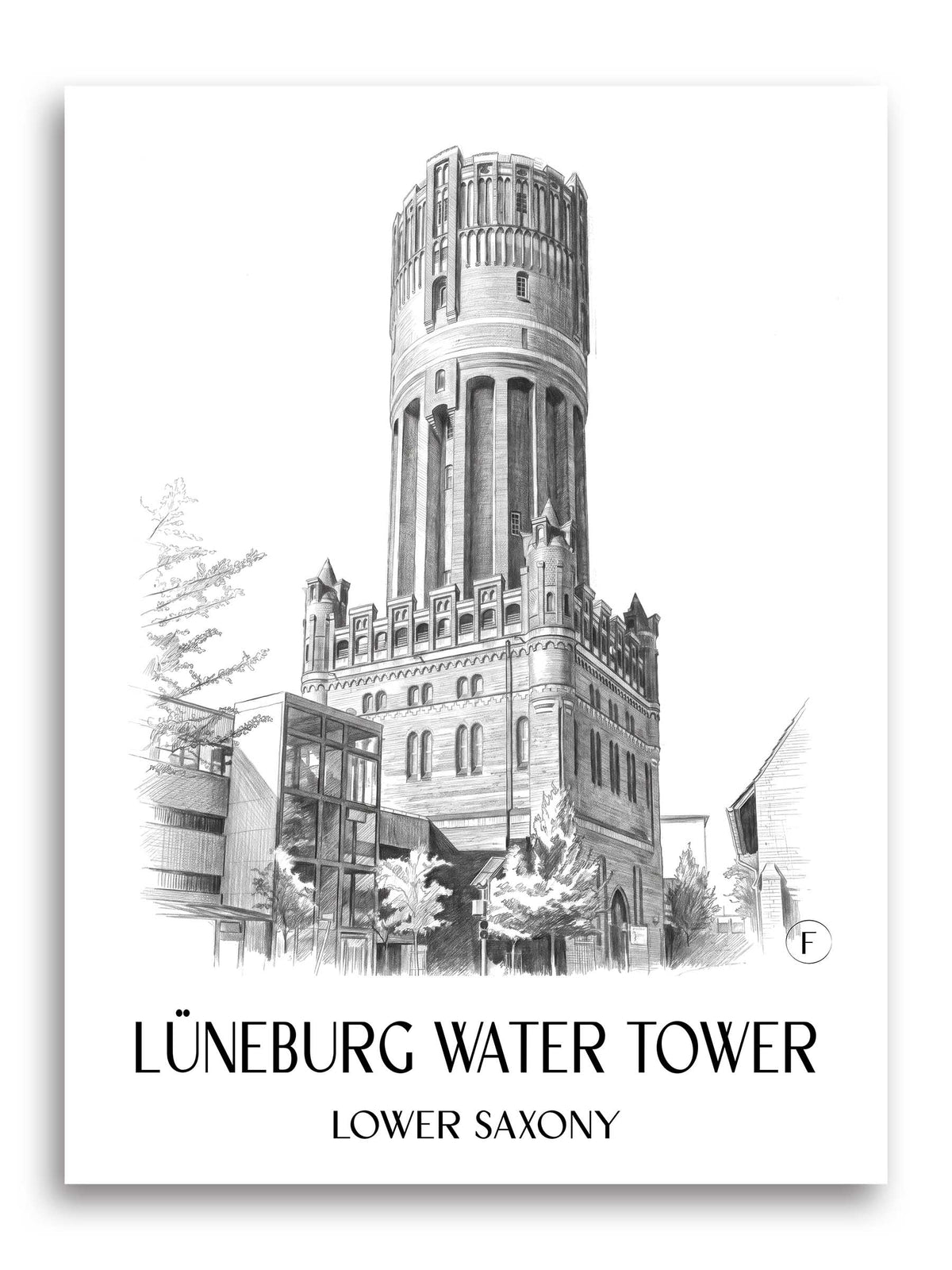 Wasserturm Lüneburg Poster - Niedersachsen - Deutschland Kunstdruck - Zeichnung von A4 bis A1 - favplace