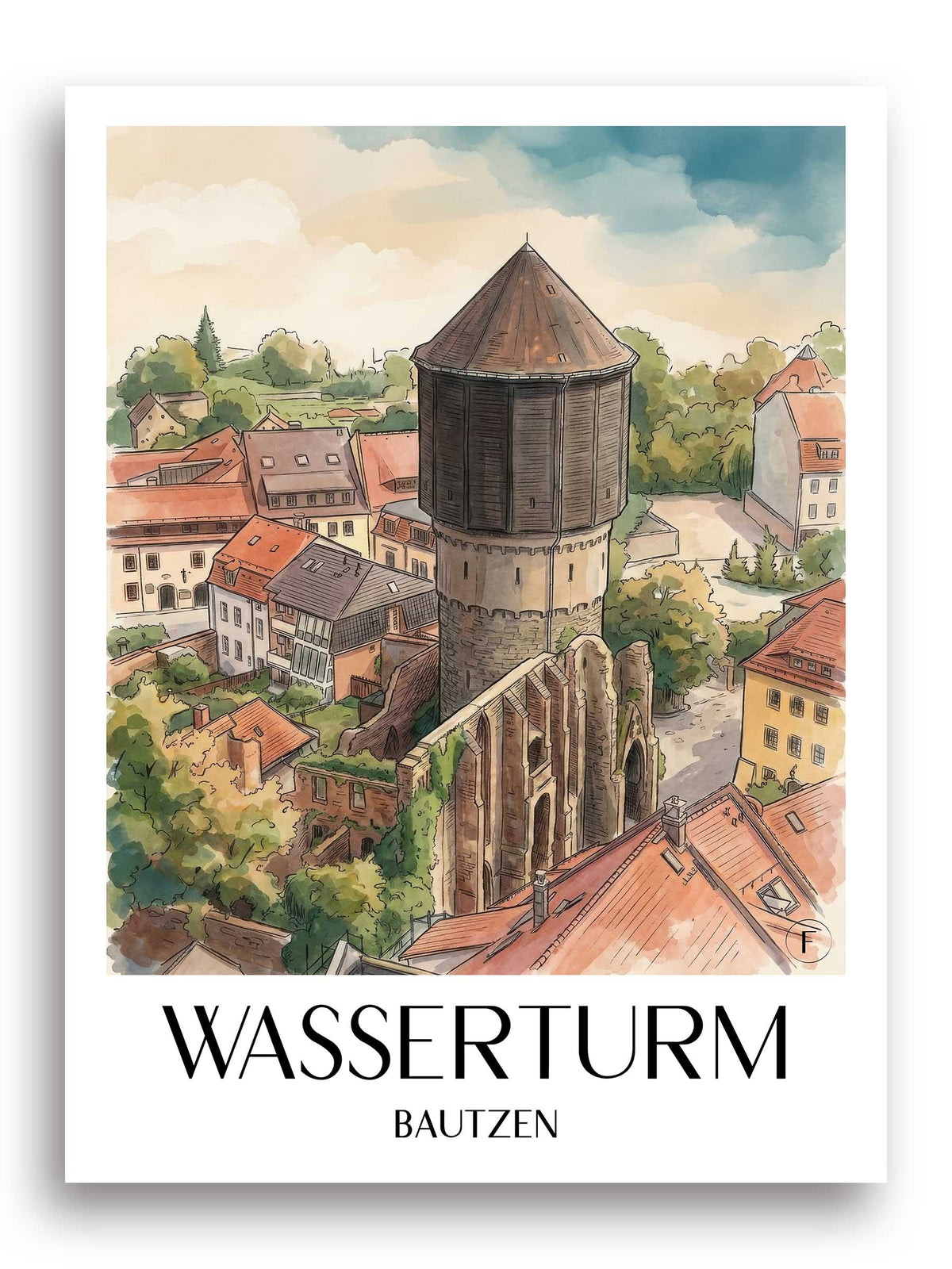 wasserturm-bautzen-deutschland-poster-aquarell
