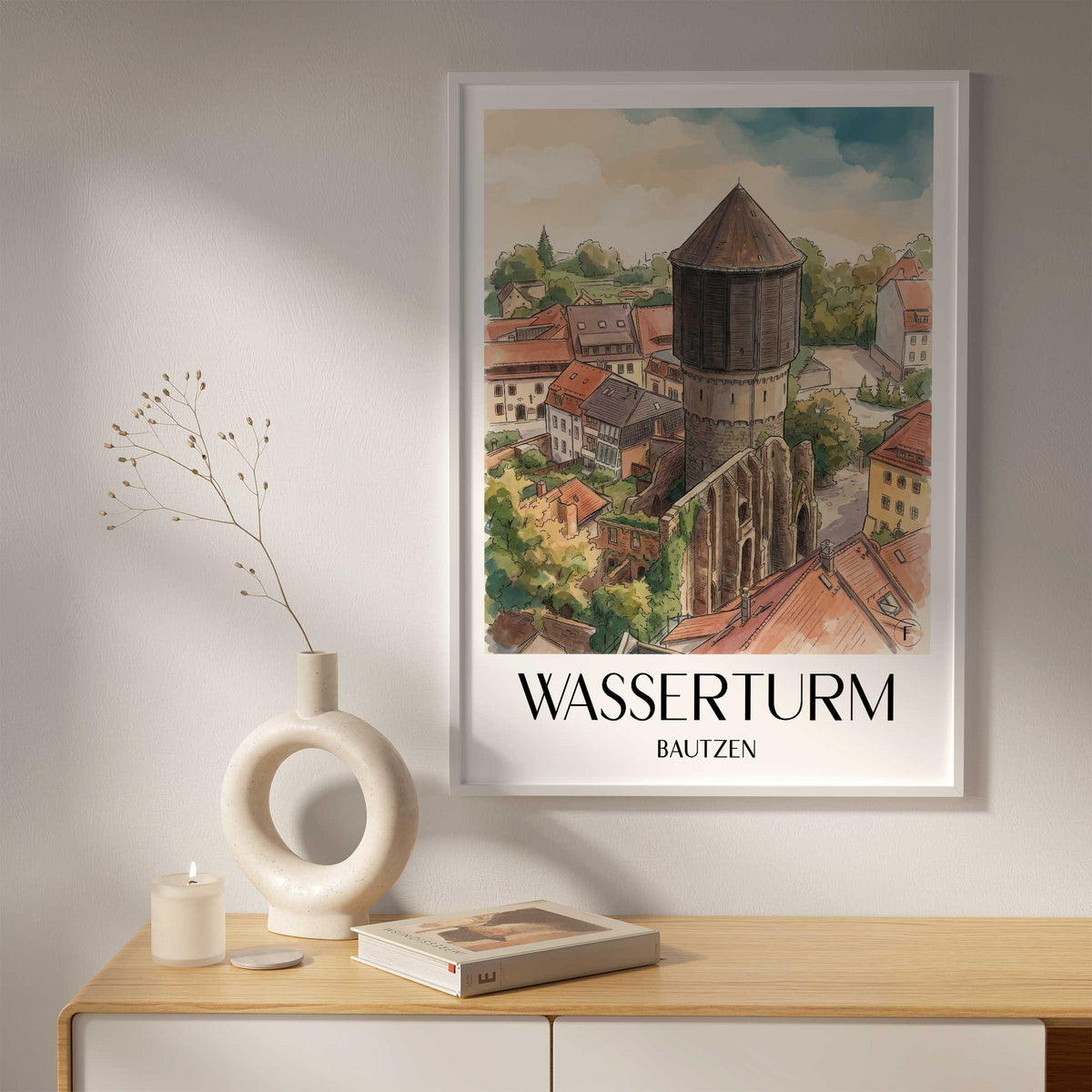 wasserturm-bautzen-deutschland-poster-aquarell