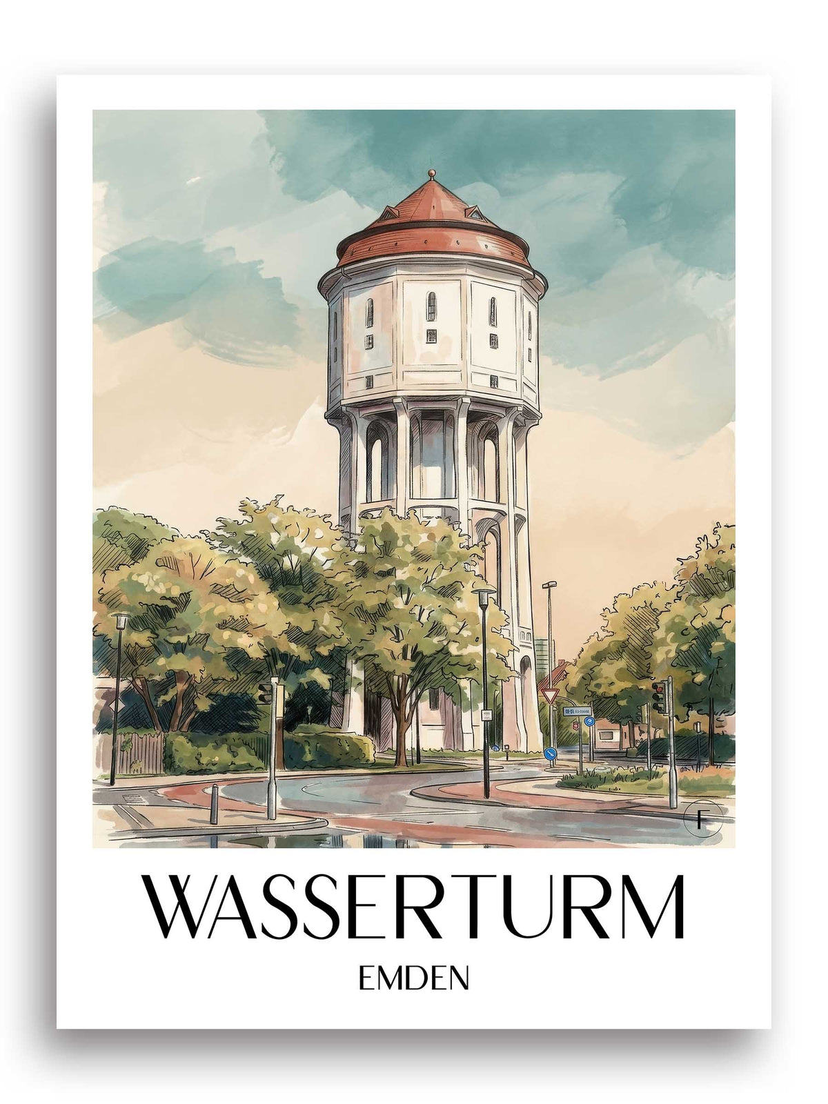 wasserturm-emden-deutschland-poster-aquarell