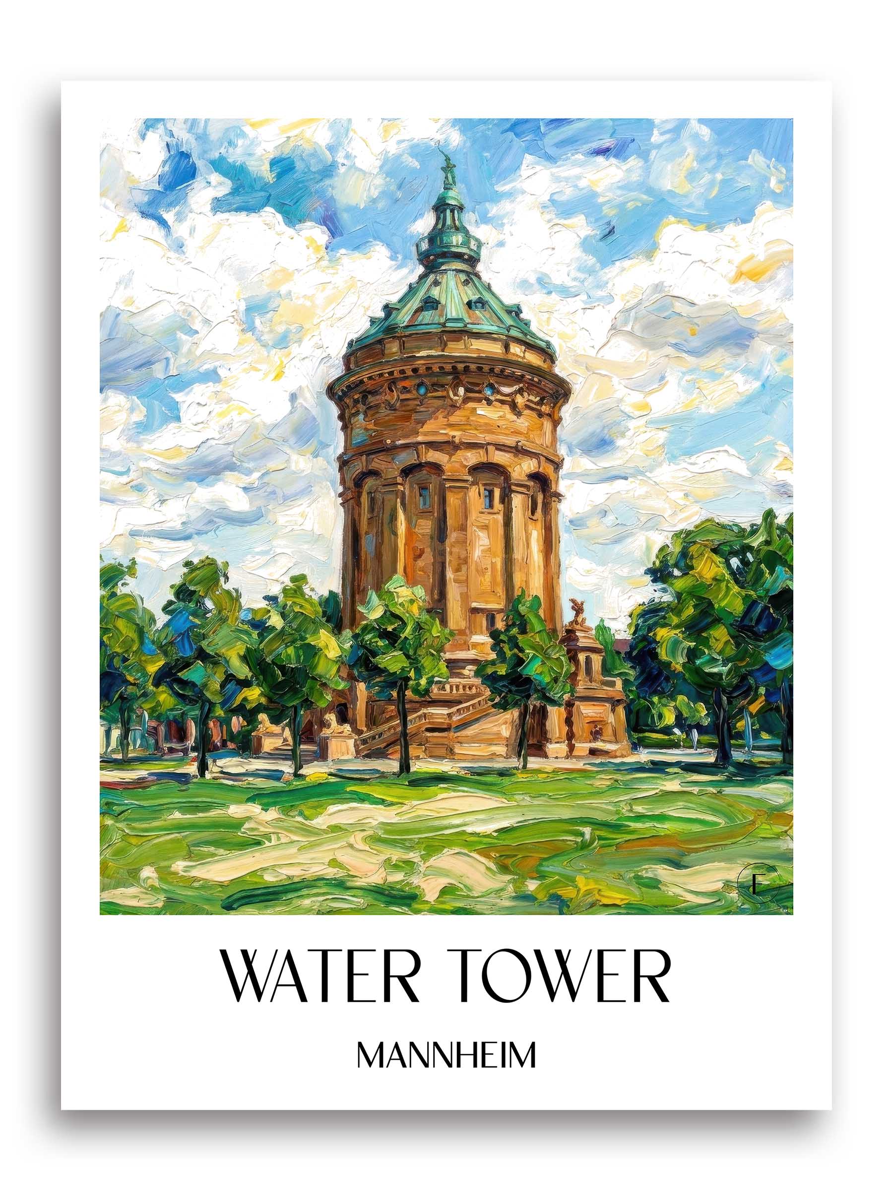 Wasserturm Poster - Mannheim - Deutschland Kunstdruck - Ölgemälde von A4 bis A1 - favplace