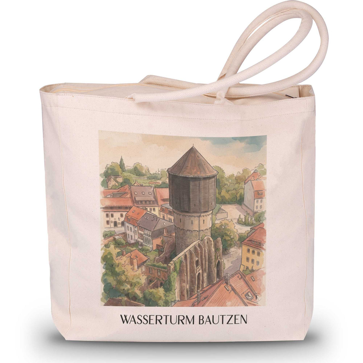 wasserturm-bautzen-deutschland-einkaufstasche-aquarell