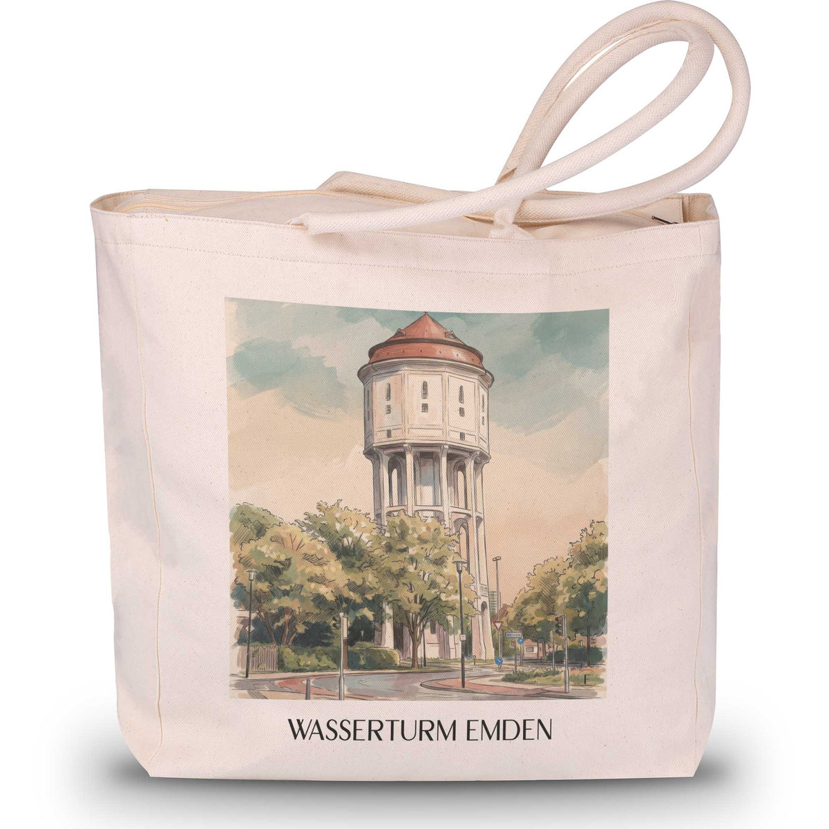 wasserturm-emden-deutschland-einkaufstasche-aquarell
