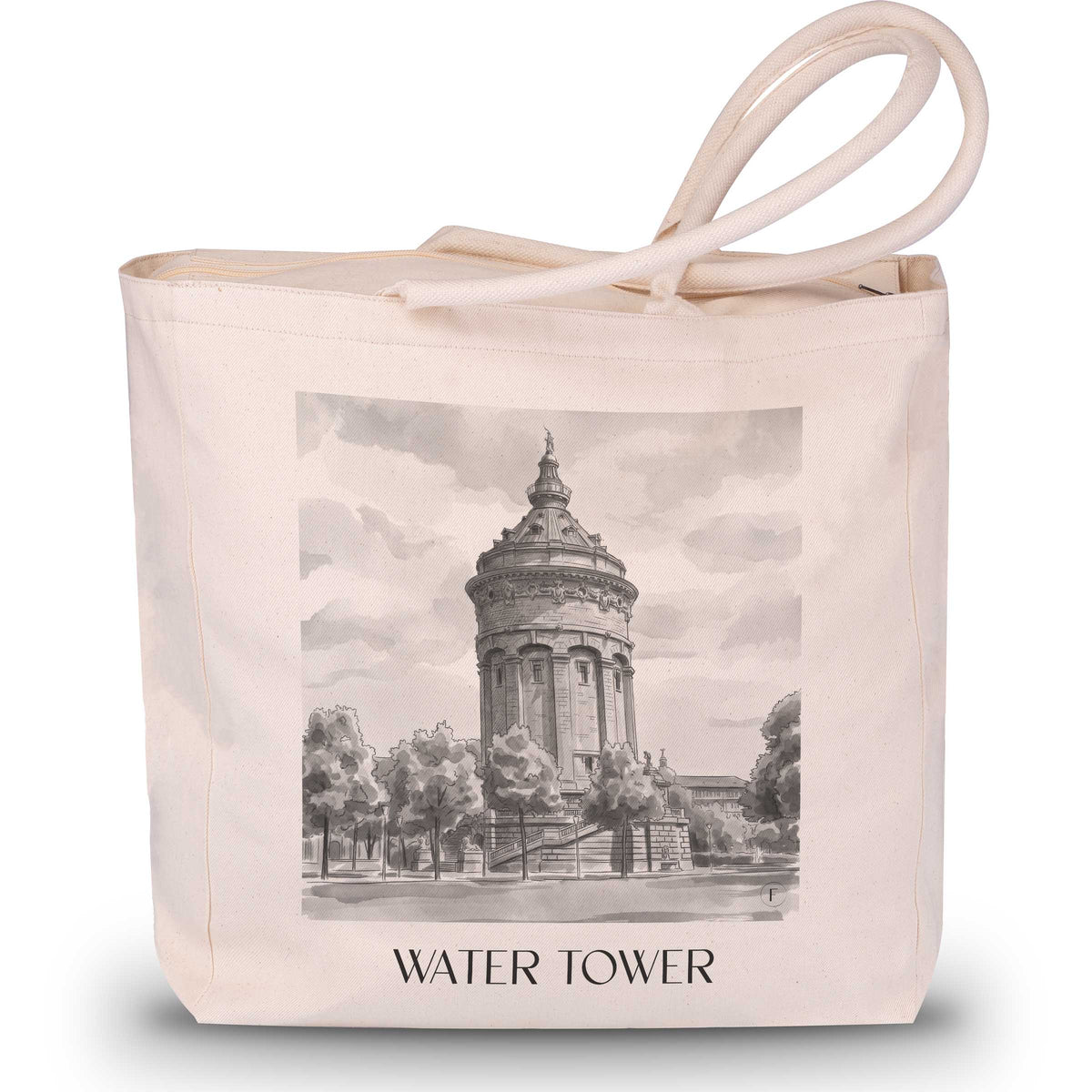 Wasserturm Shopping Tasche - Mannheim - Deutschland Tote Bag - Einkaufstasche im Aquarell Schwarz-Weiß Stil - favplace