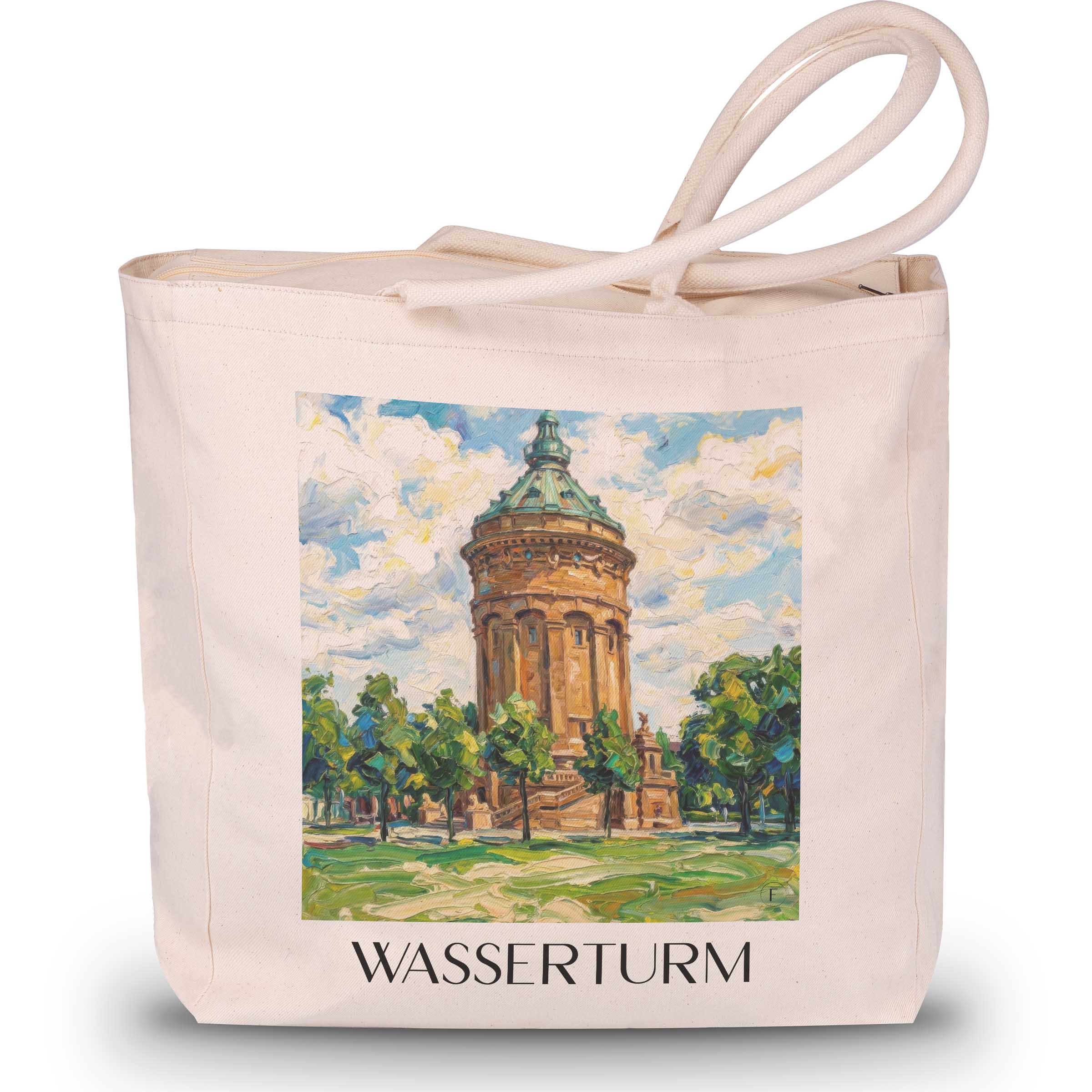 wasserturm-mannheim-deutschland-einkaufstasche-oil-painting-oelgemaelde