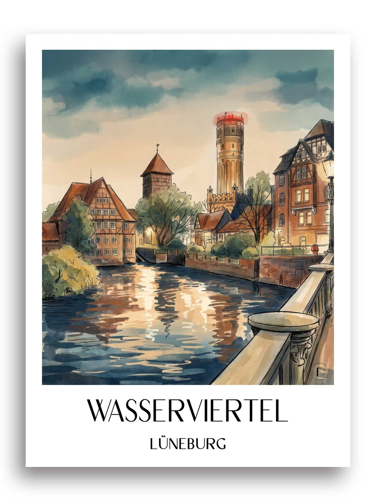 wasserviertel-lüneburg-deutschland-poster-aquarell