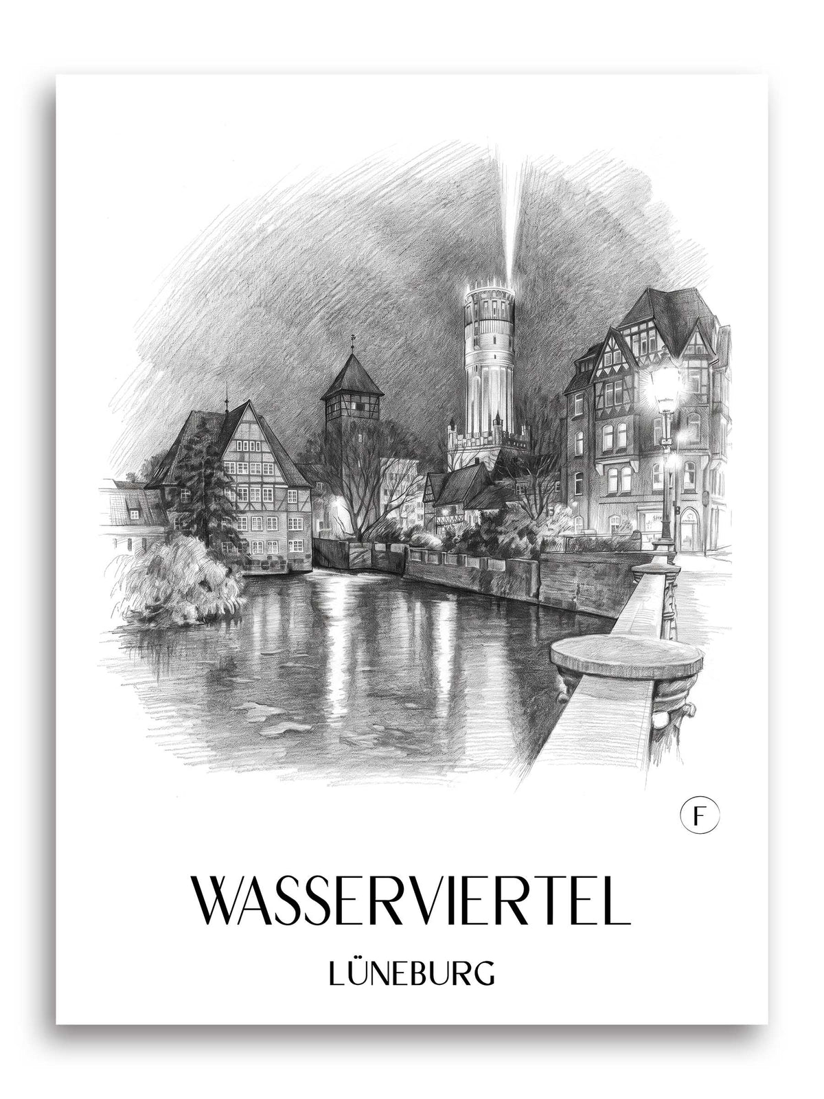 wasserviertel-lüneburg-deutschland-poster-bleistift-zeichnung-drawing