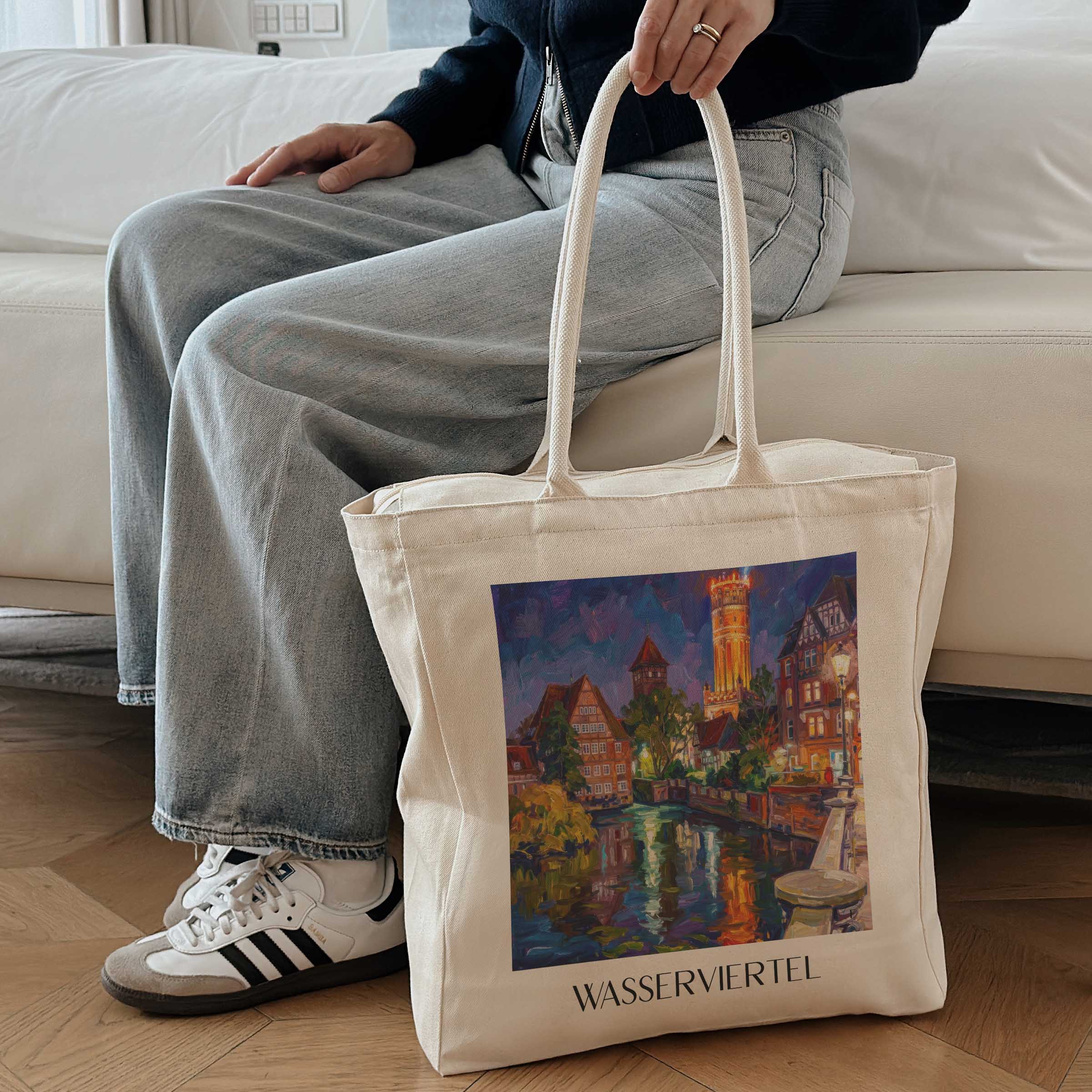 wasserviertel-lüneburg-deutschland-einkaufstasche-oil-painting-oelgemaelde