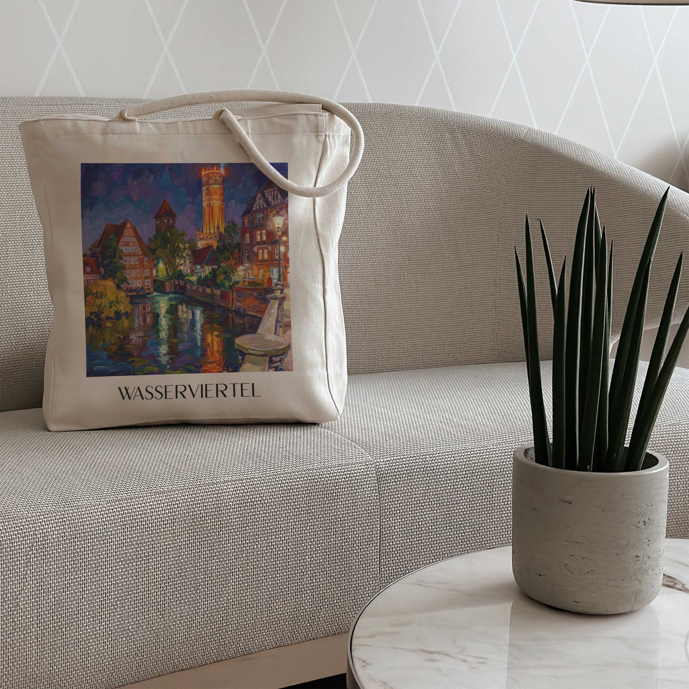 wasserviertel-lüneburg-deutschland-einkaufstasche-oil-painting-oelgemaelde