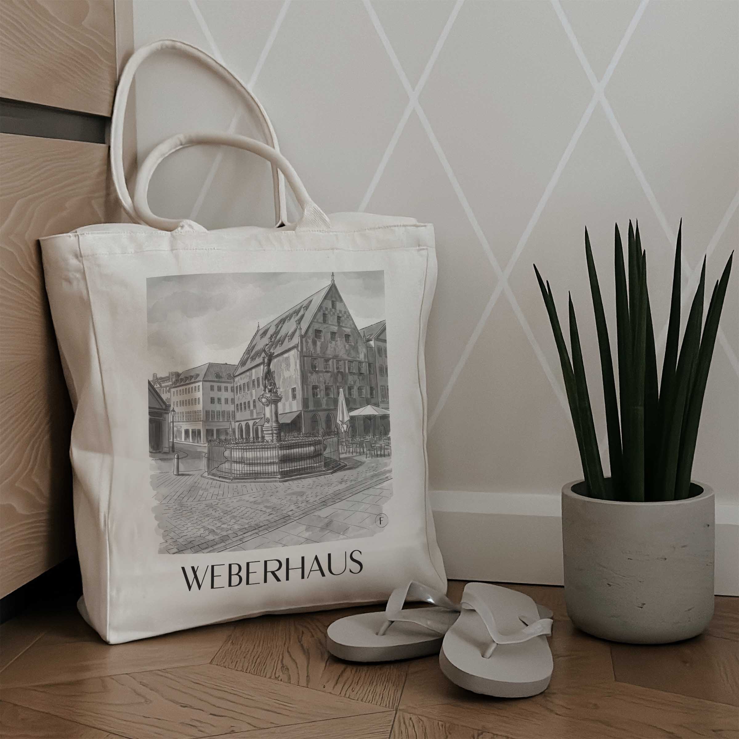 weberhaus-augsburg-deutschland-einkaufstasche-aquarell-schwarz-weiss