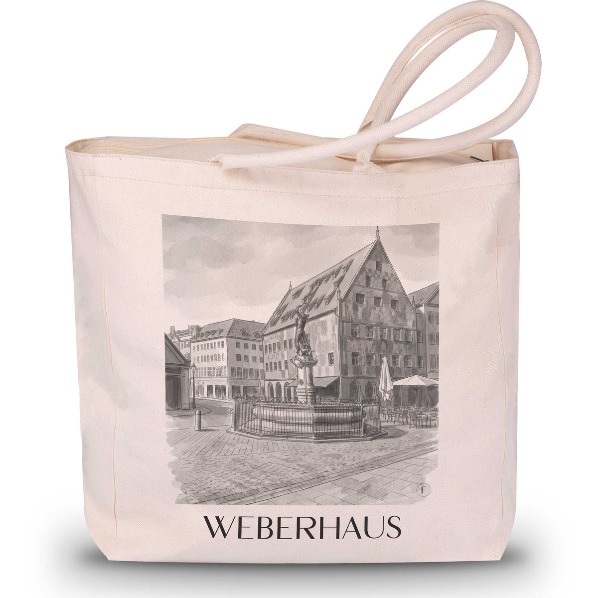 Weberhaus Shopping Tasche - Augsburg - Deutschland Tote Bag - Einkaufstasche im Aquarell Schwarz-Weiß Stil - favplace