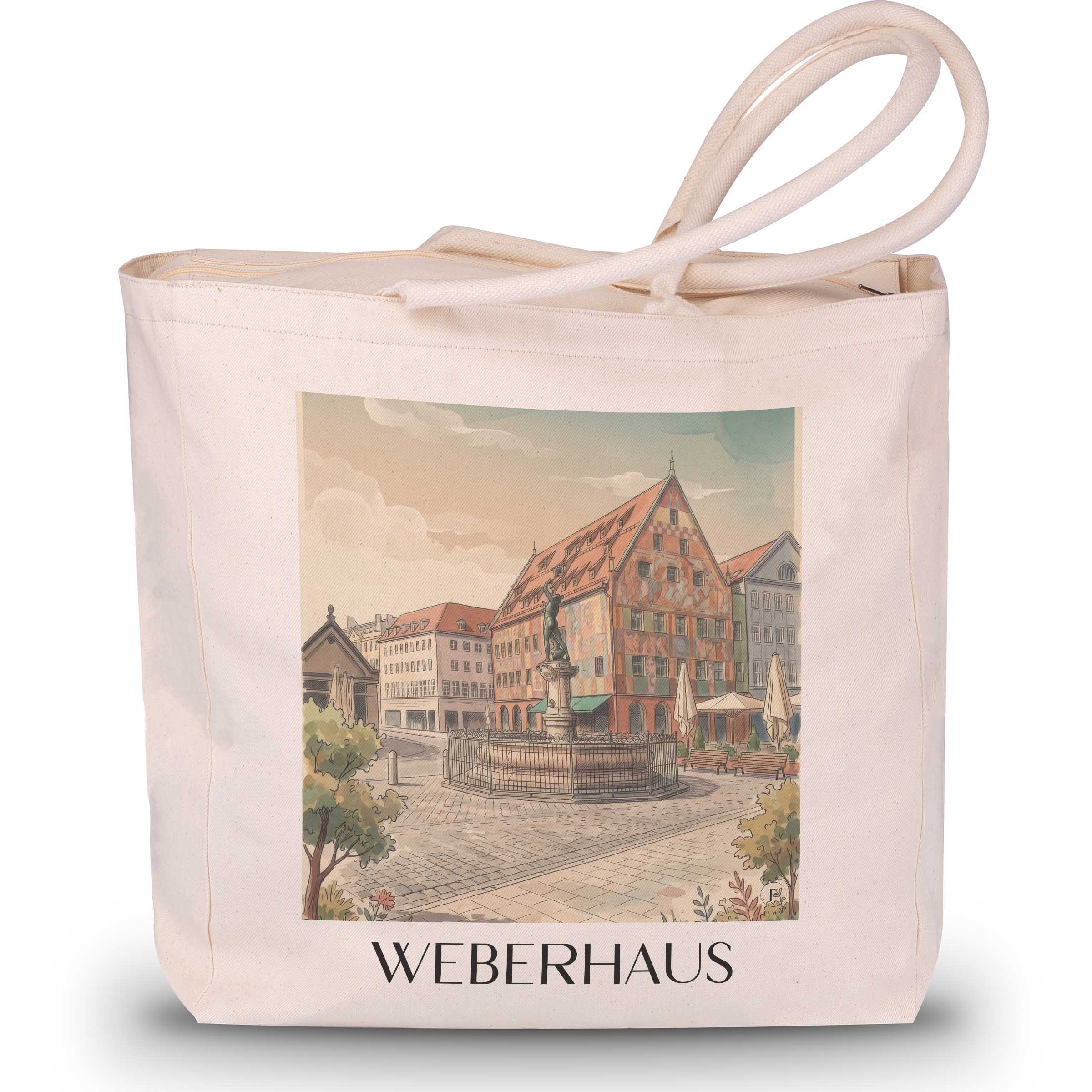 Weberhaus Shopping Tasche - Augsburg - Deutschland Tote Bag - Einkaufstasche im Aquarell Stil - favplace