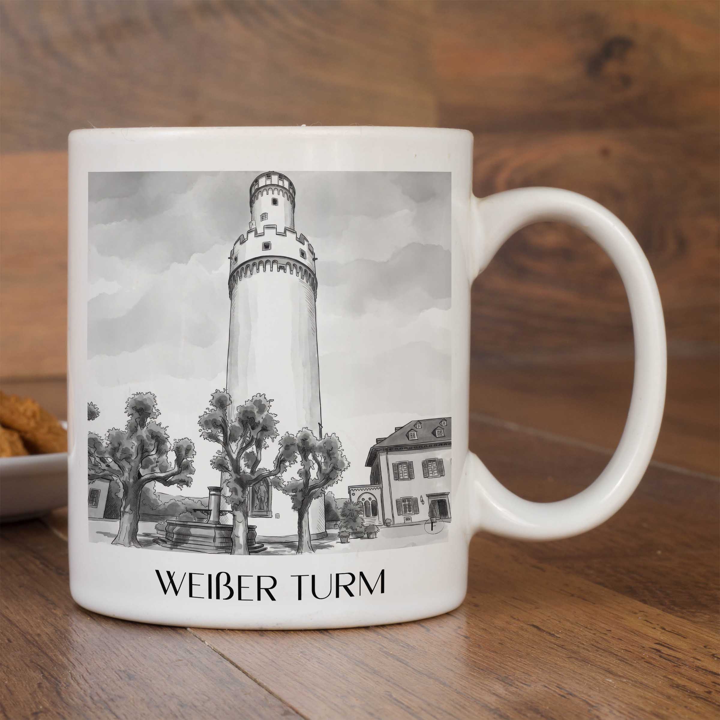 weißer-turm-bad-homburg-deutschland-kaffeebecher-aquarell-schwarz-weiss