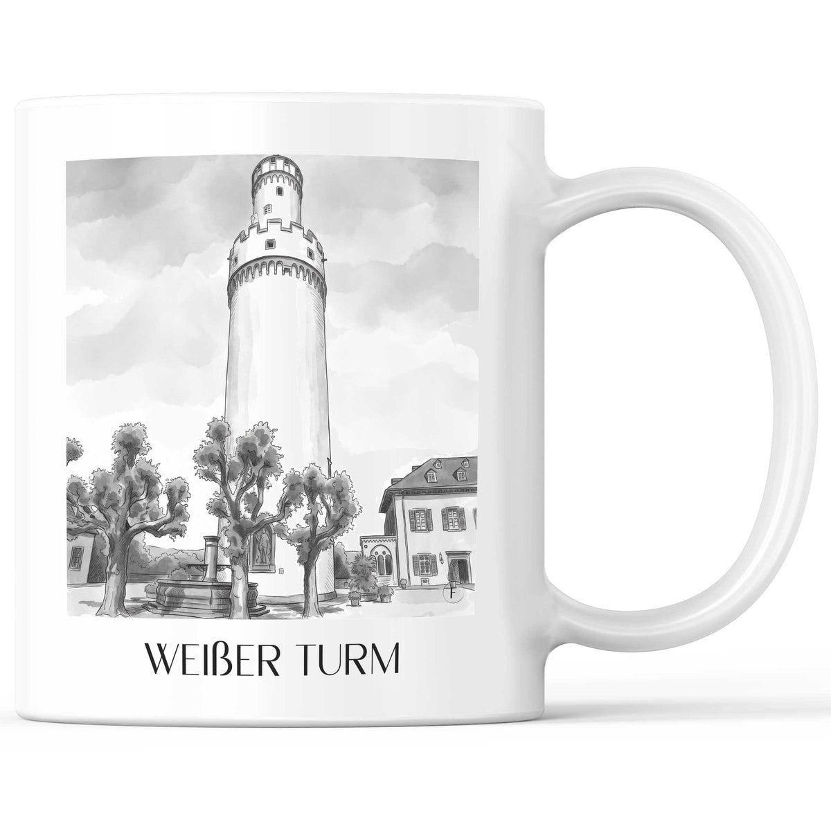 weißer-turm-bad-homburg-deutschland-kaffeebecher-aquarell-schwarz-weiss