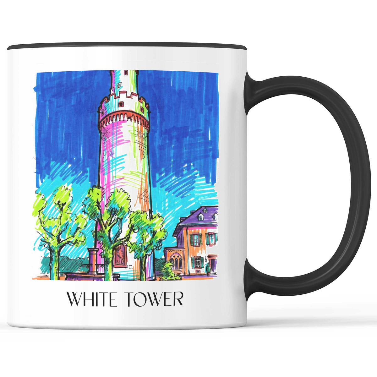 Weißer Turm Kaffeebecher - Bad Homburg - Deutschland Becher - Kaffeetasse im Tag Graffiti Stil - favplace
