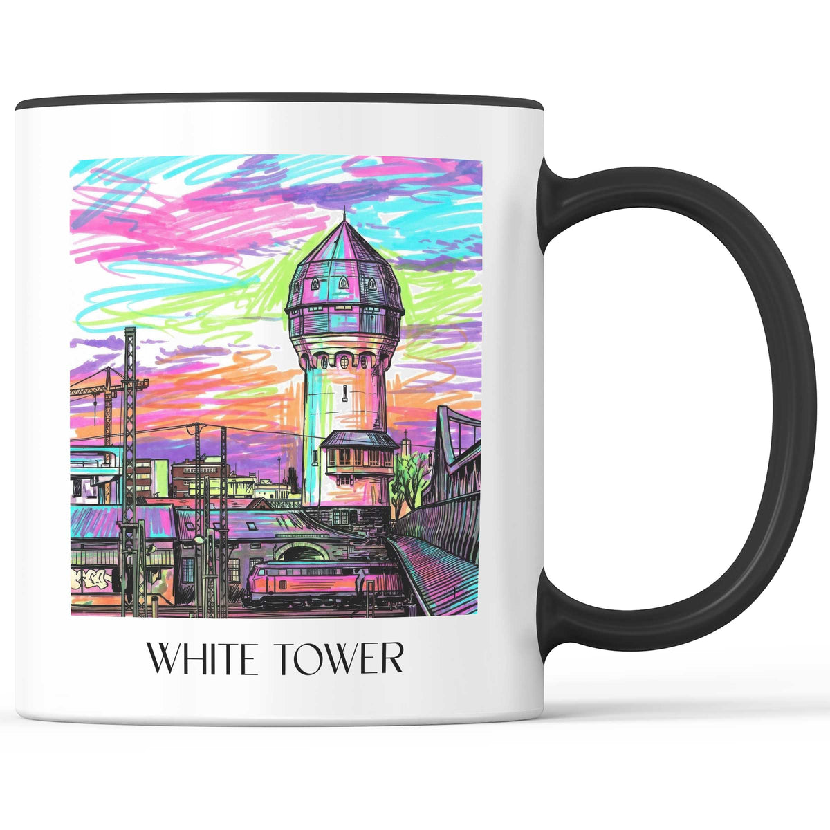 Weißer Turm Kaffeebecher - Darmstadt - Deutschland Becher - Kaffeetasse im Tag Graffiti Stil - favplace