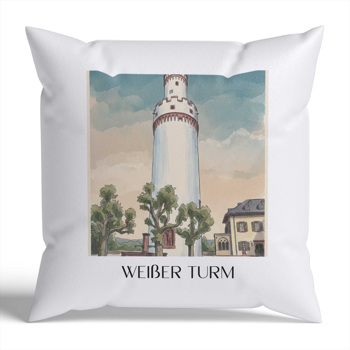 weißer-turm-bad-homburg-deutschland-kissenbezug-aquarell