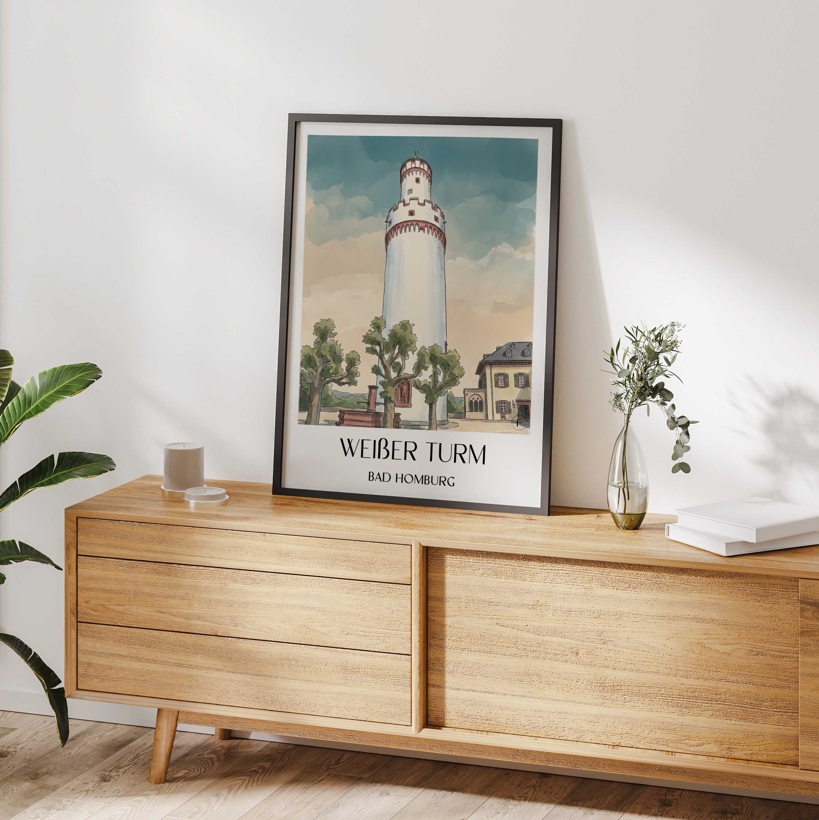 weißer-turm-bad-homburg-deutschland-poster-aquarell