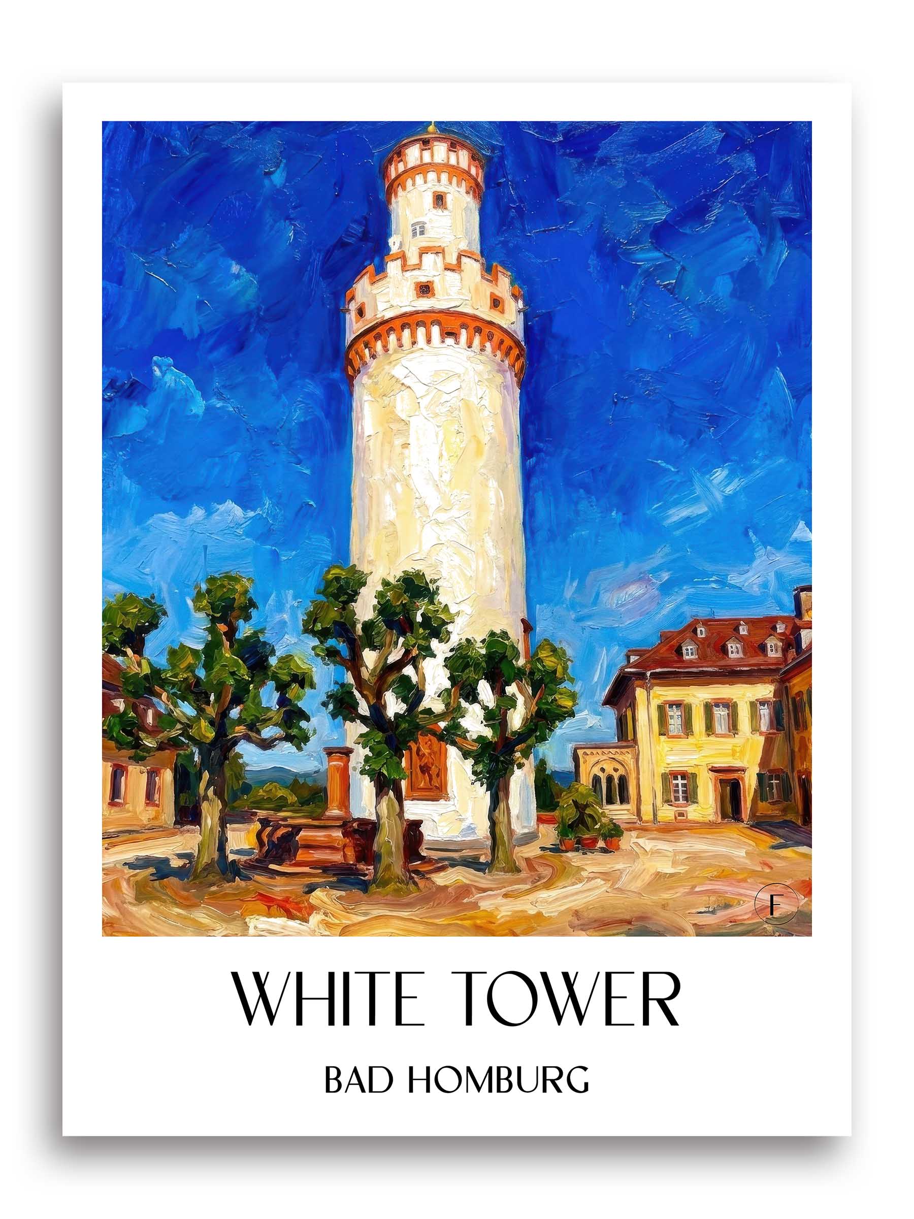 Weißer Turm Poster - Bad Homburg - Deutschland Kunstdruck - Ölgemälde von A4 bis A1 - favplace
