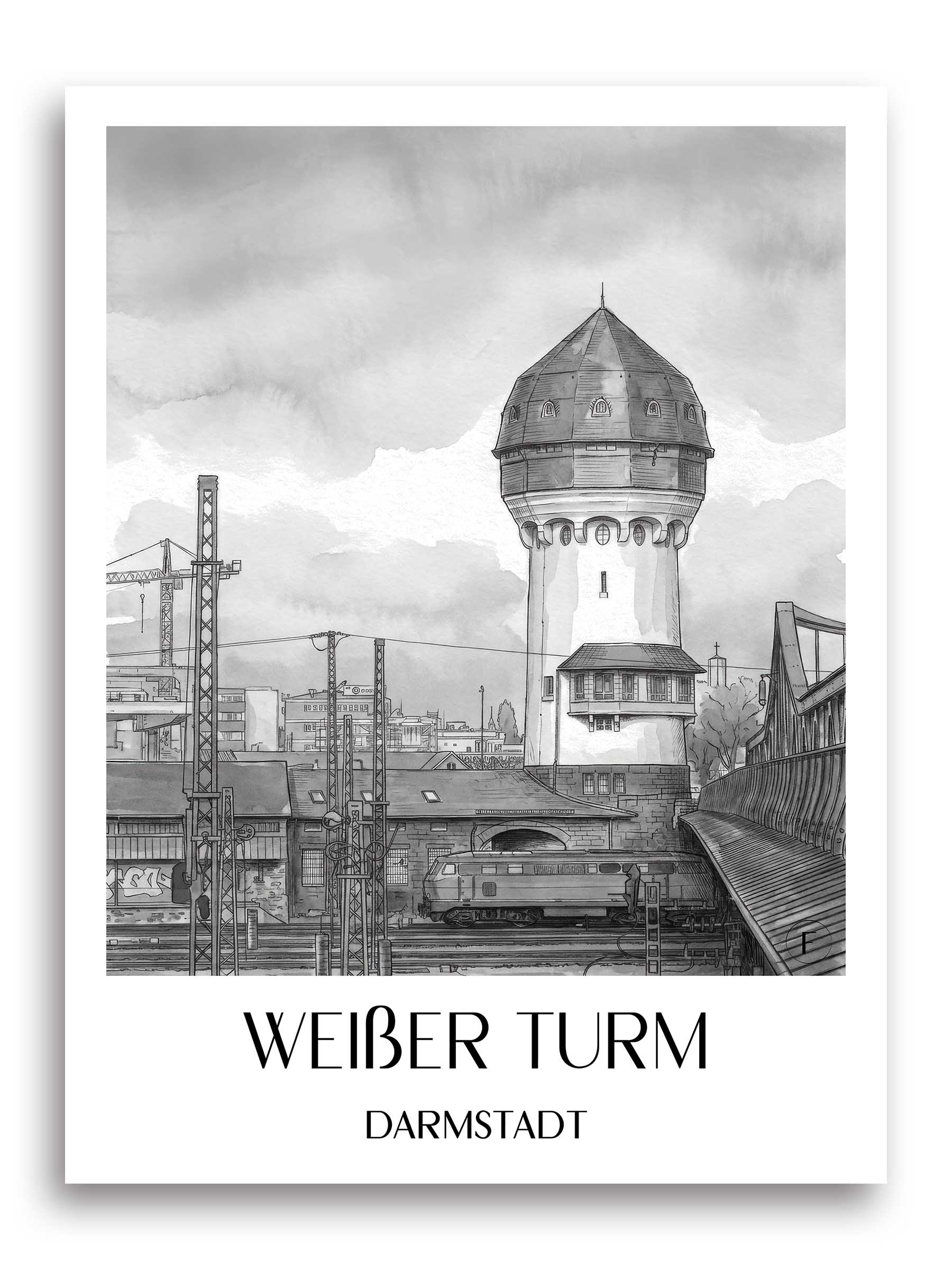 weißer-turm-darmstadt-deutschland-poster-aquarell-schwarz-weiss