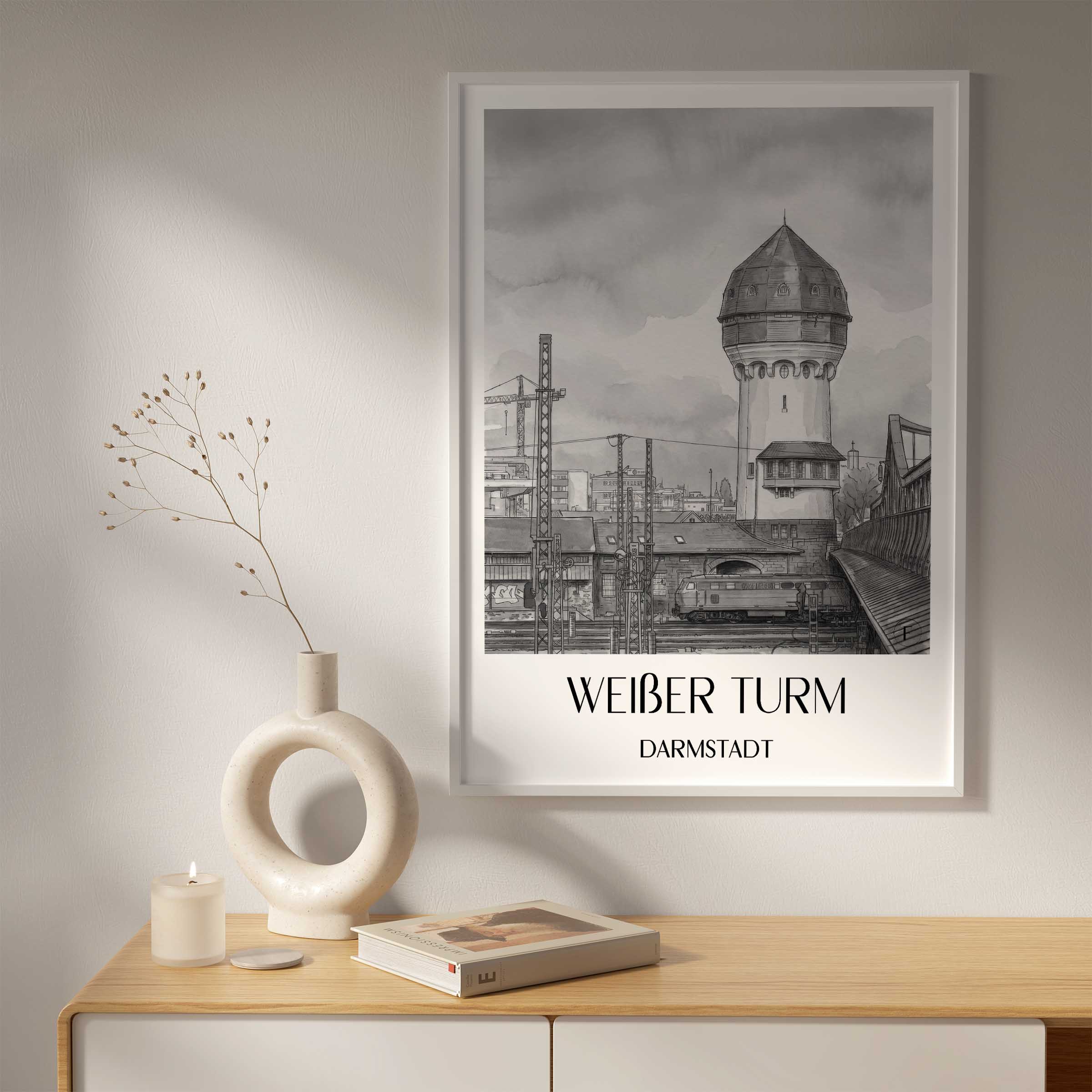 weißer-turm-darmstadt-deutschland-poster-aquarell-schwarz-weiss