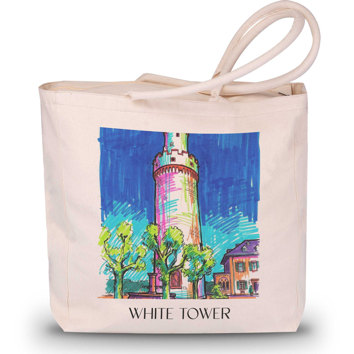 Weißer Turm Shopping Tasche - Bad Homburg - Deutschland Tote Bag - Einkaufstasche im Tag Graffiti Stil - favplace