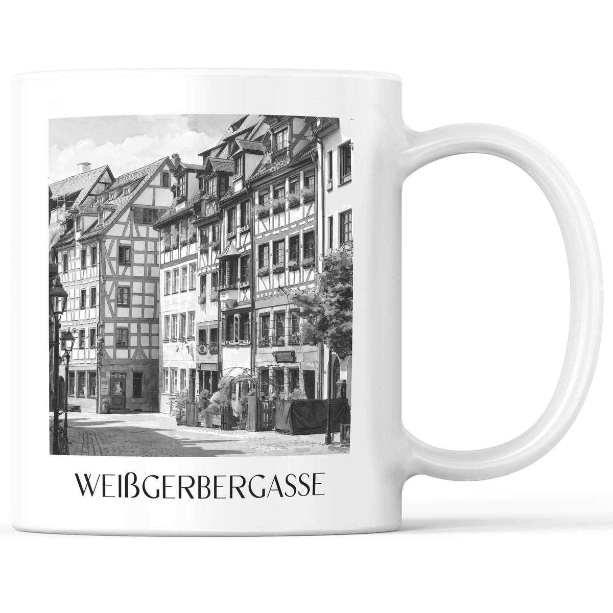 Weißgerbergasse Kaffeebecher - Nürnberg - Deutschland Becher - Kaffeetasse im Aquarell Schwarz-Weiß Stil - favplace